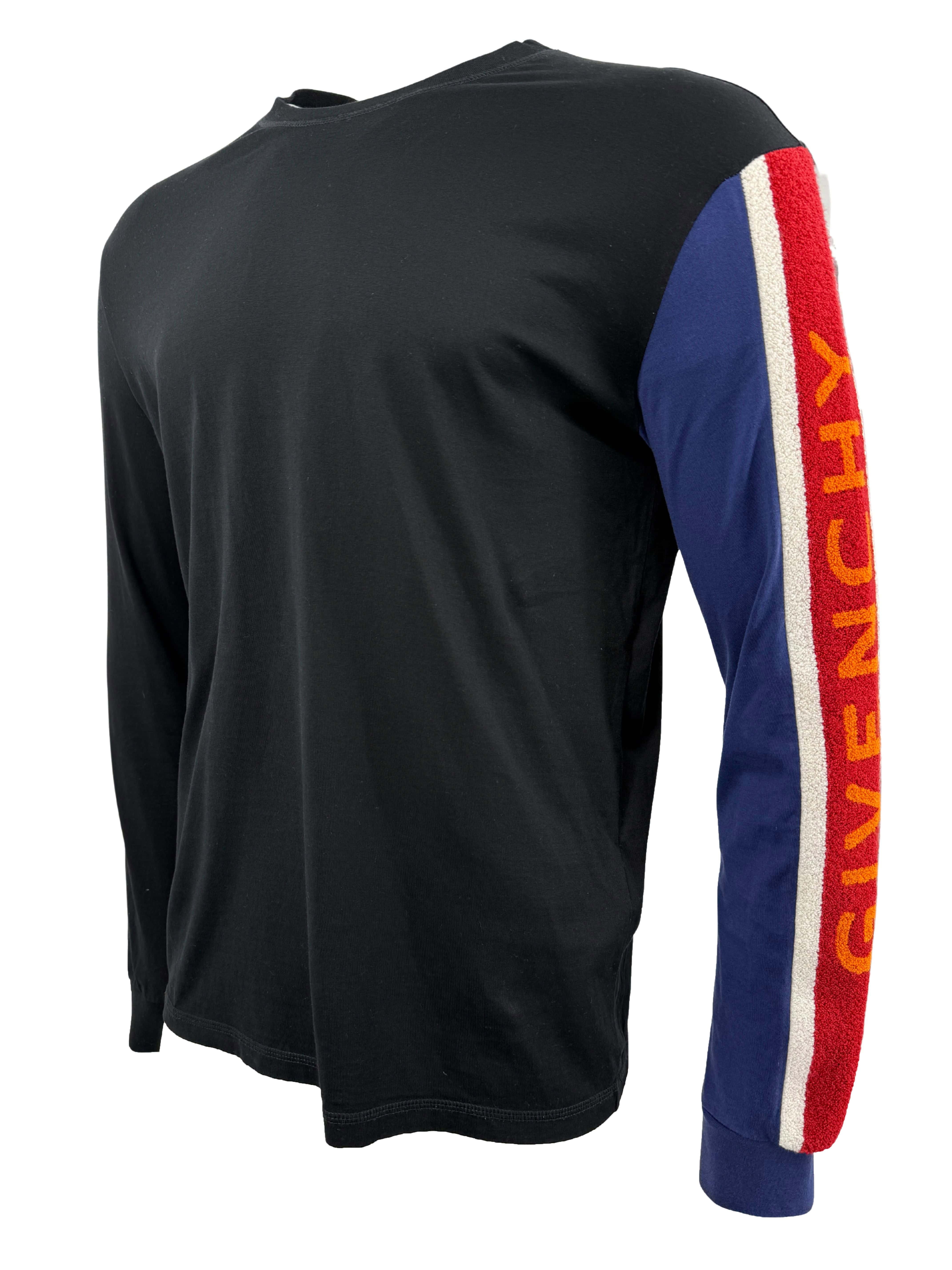 Givenchy Long Sleeve Towelling Logo T-Shirt - Black HOLE