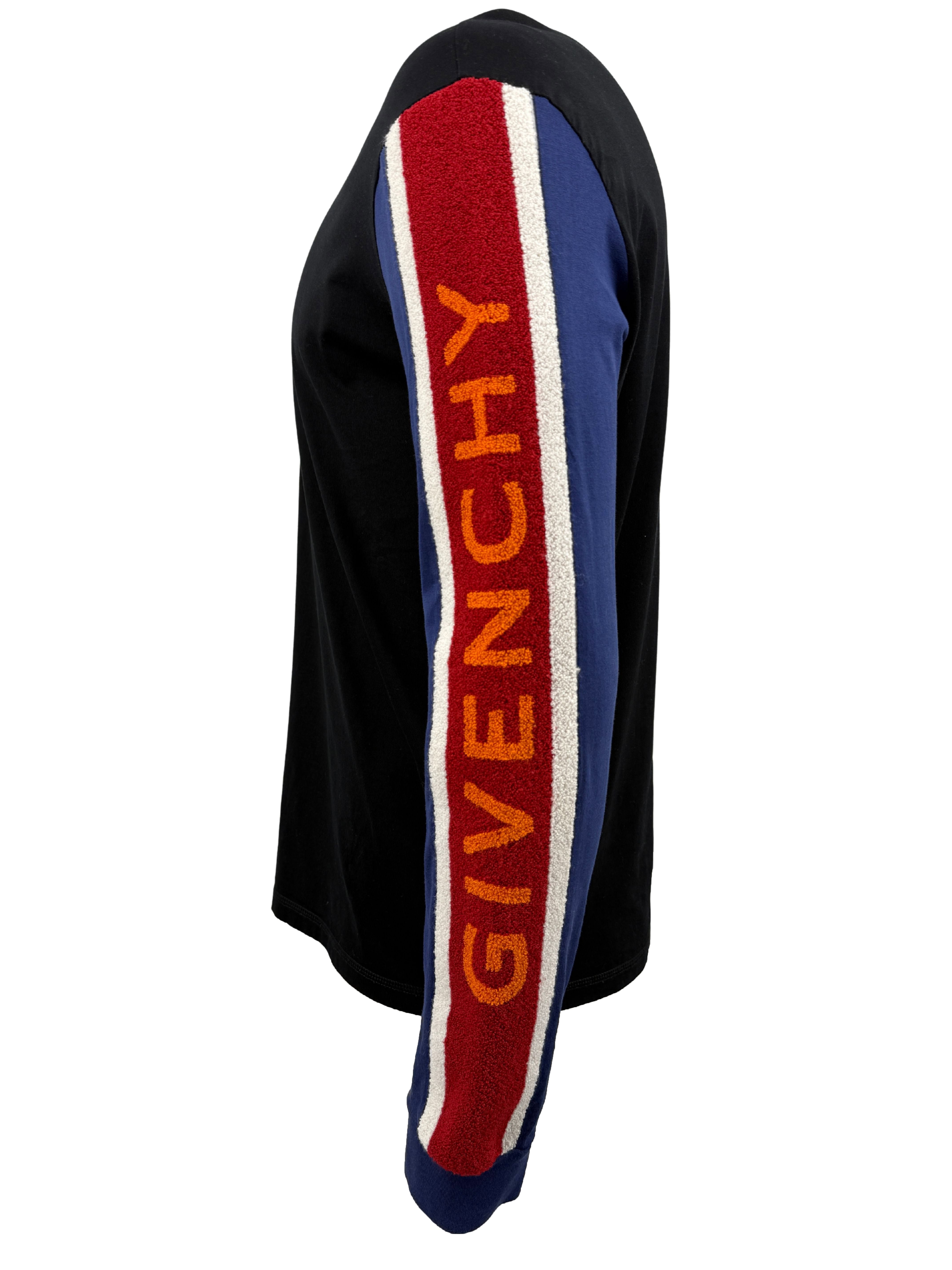 Givenchy Long Sleeve Towelling Logo T-Shirt - Black HOLE