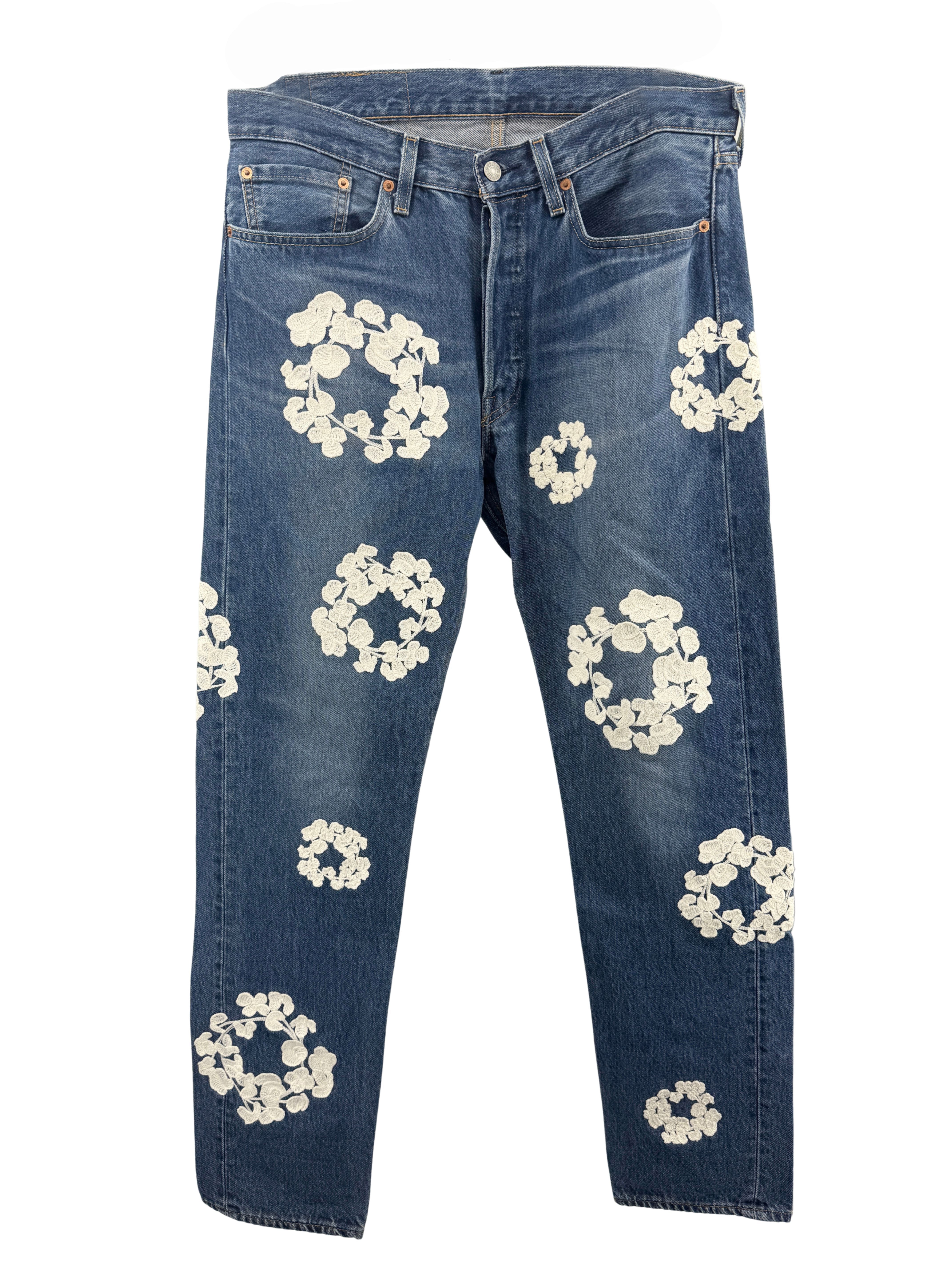 Denim Tears x Levi's Cotton Wreath-print straight-leg jeans - Blue