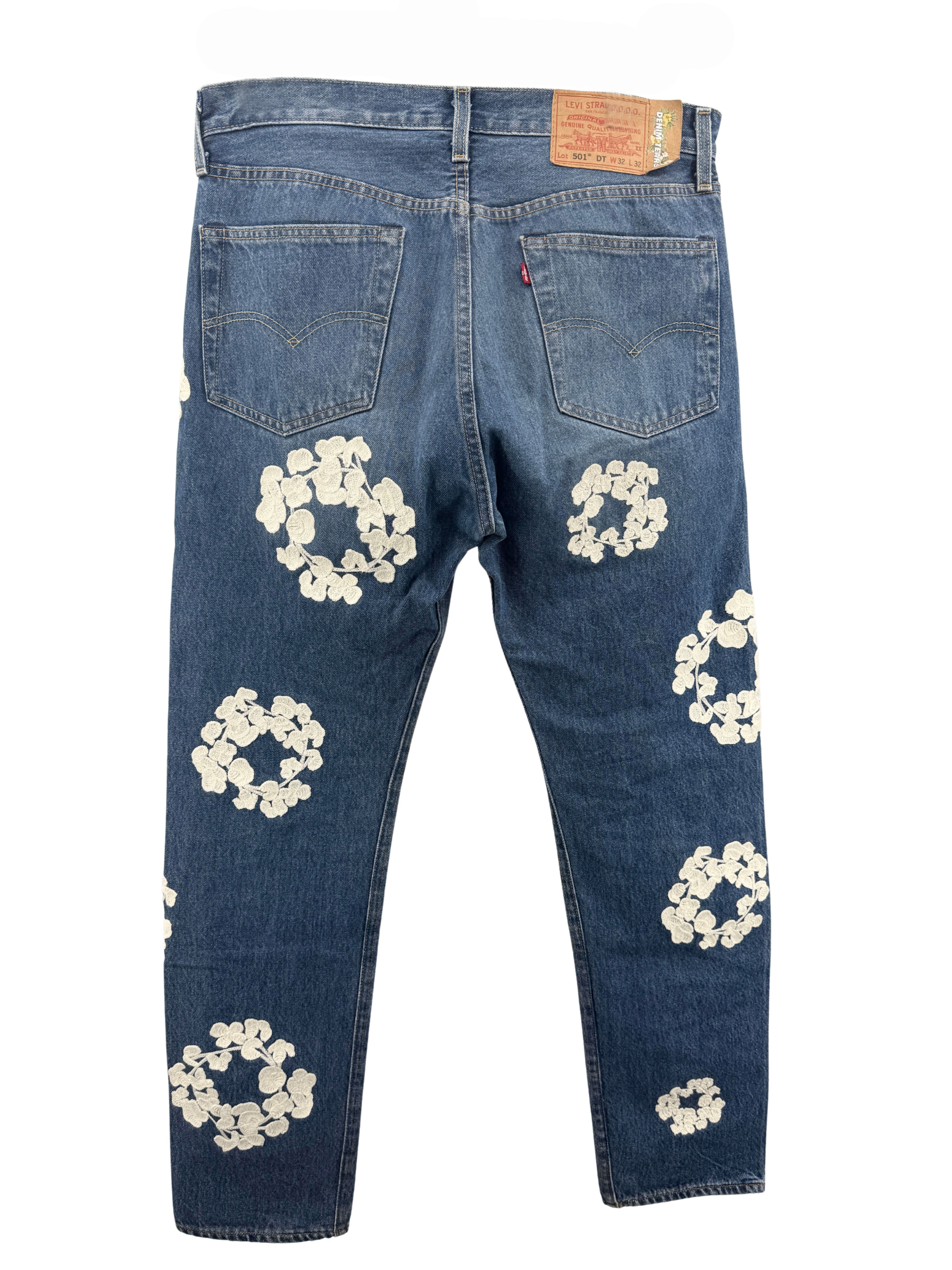 Denim Tears x Levi's Cotton Wreath-print straight-leg jeans - Blue