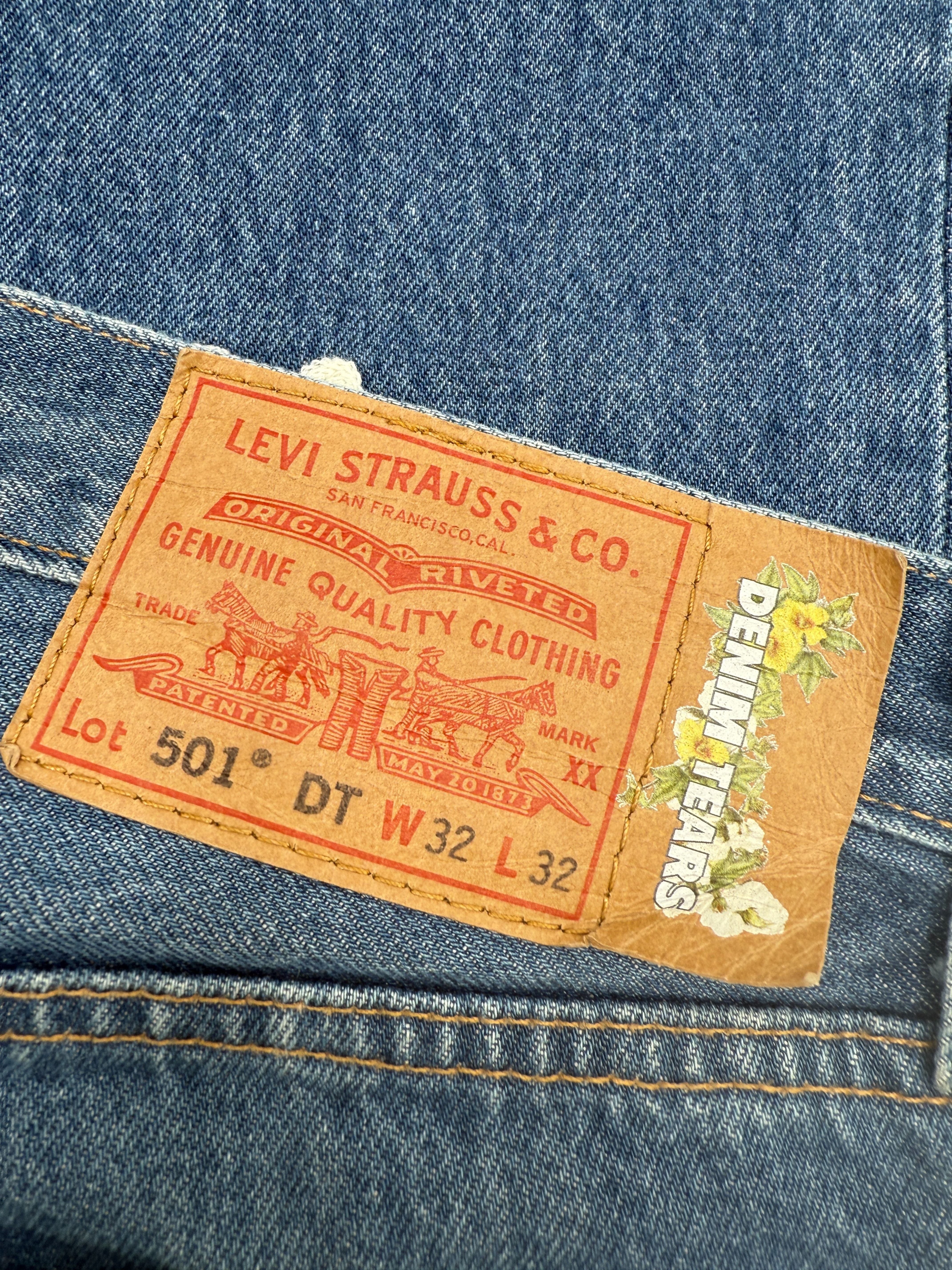 Denim Tears x Levi's Cotton Wreath-print straight-leg jeans - Blue