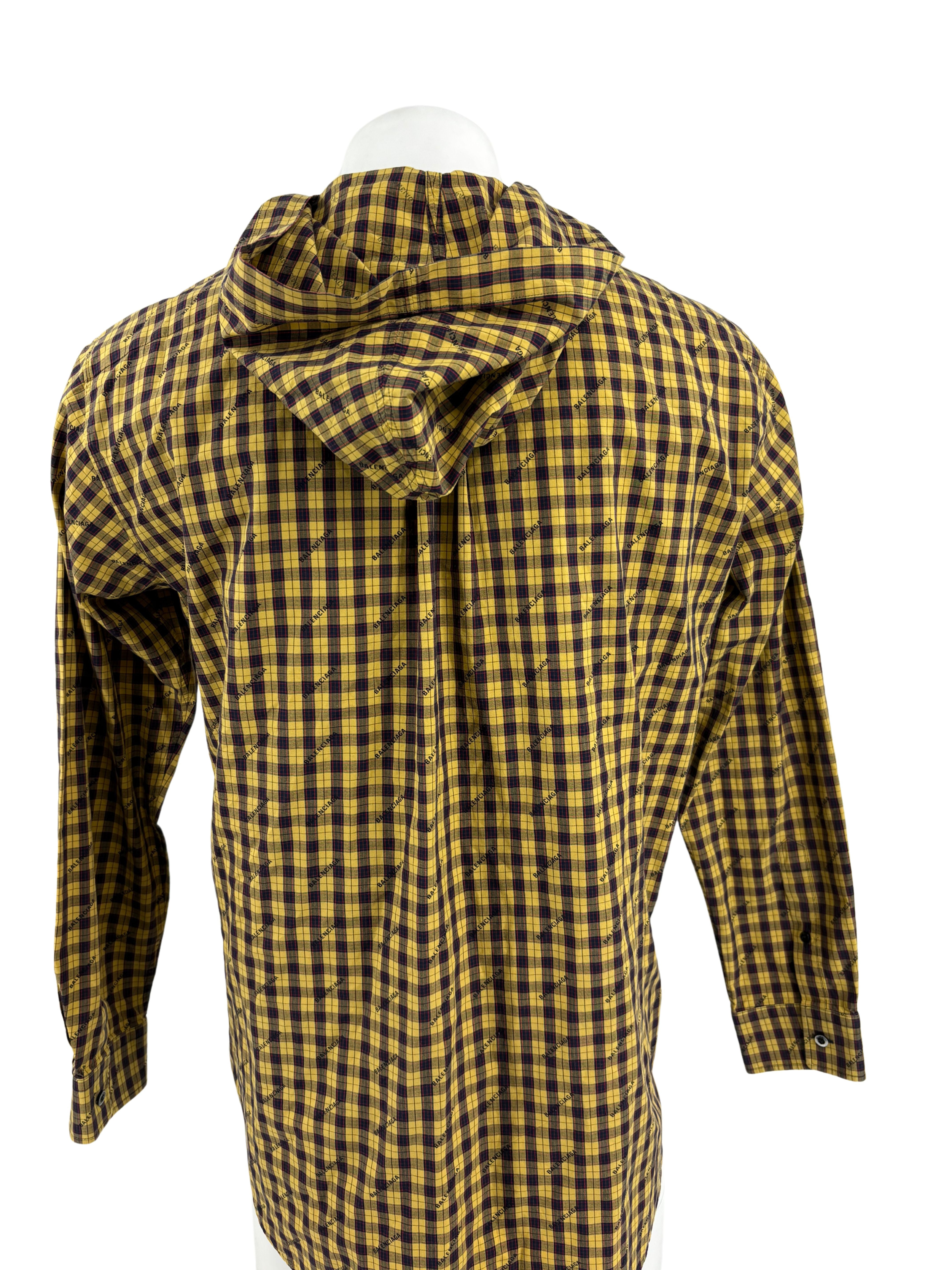 Balenciaga Plaid Print Hooded Overshirt - Yellow/Black