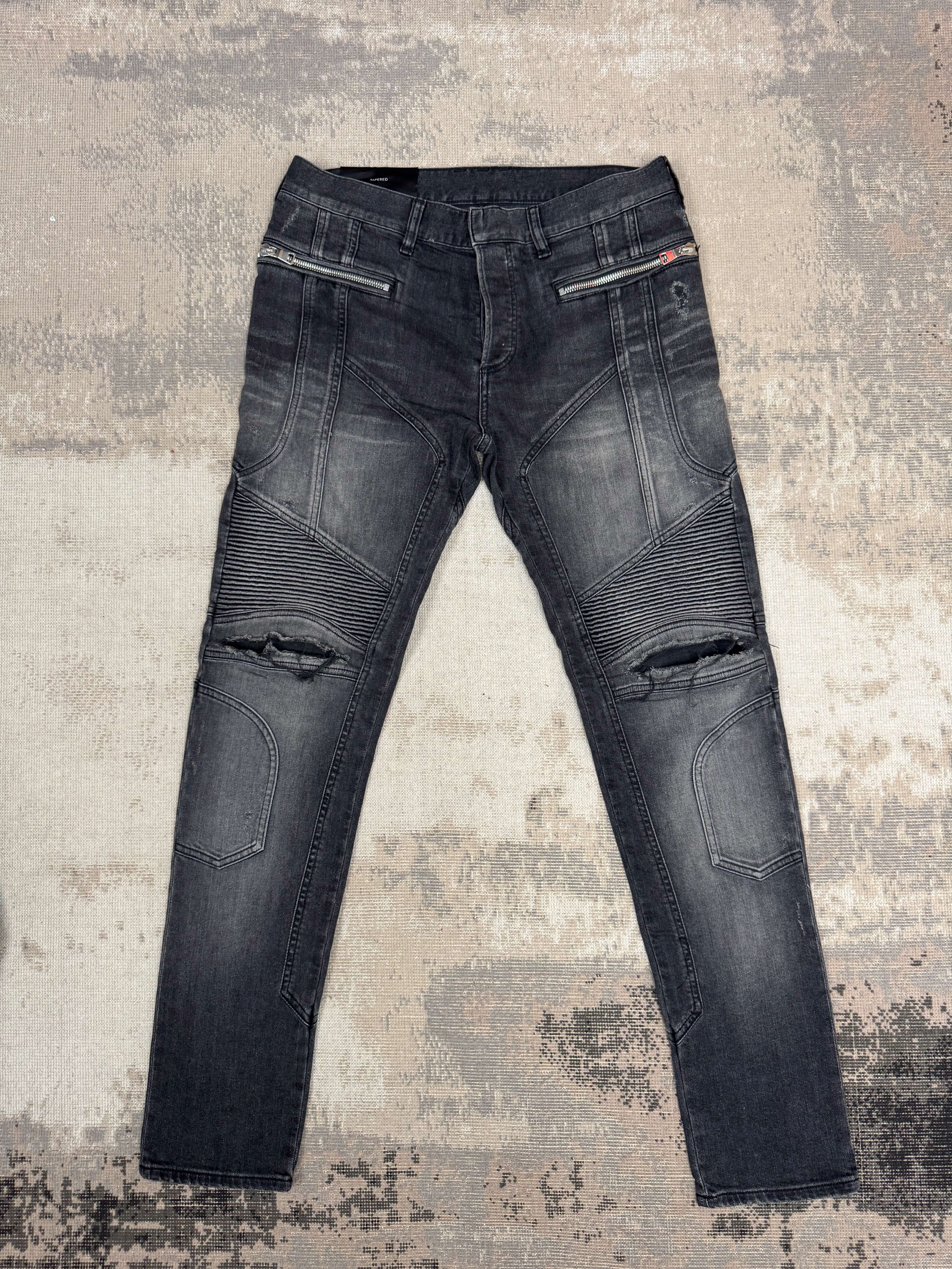 Balmain Tapered Biker Jeans - Grey Denim