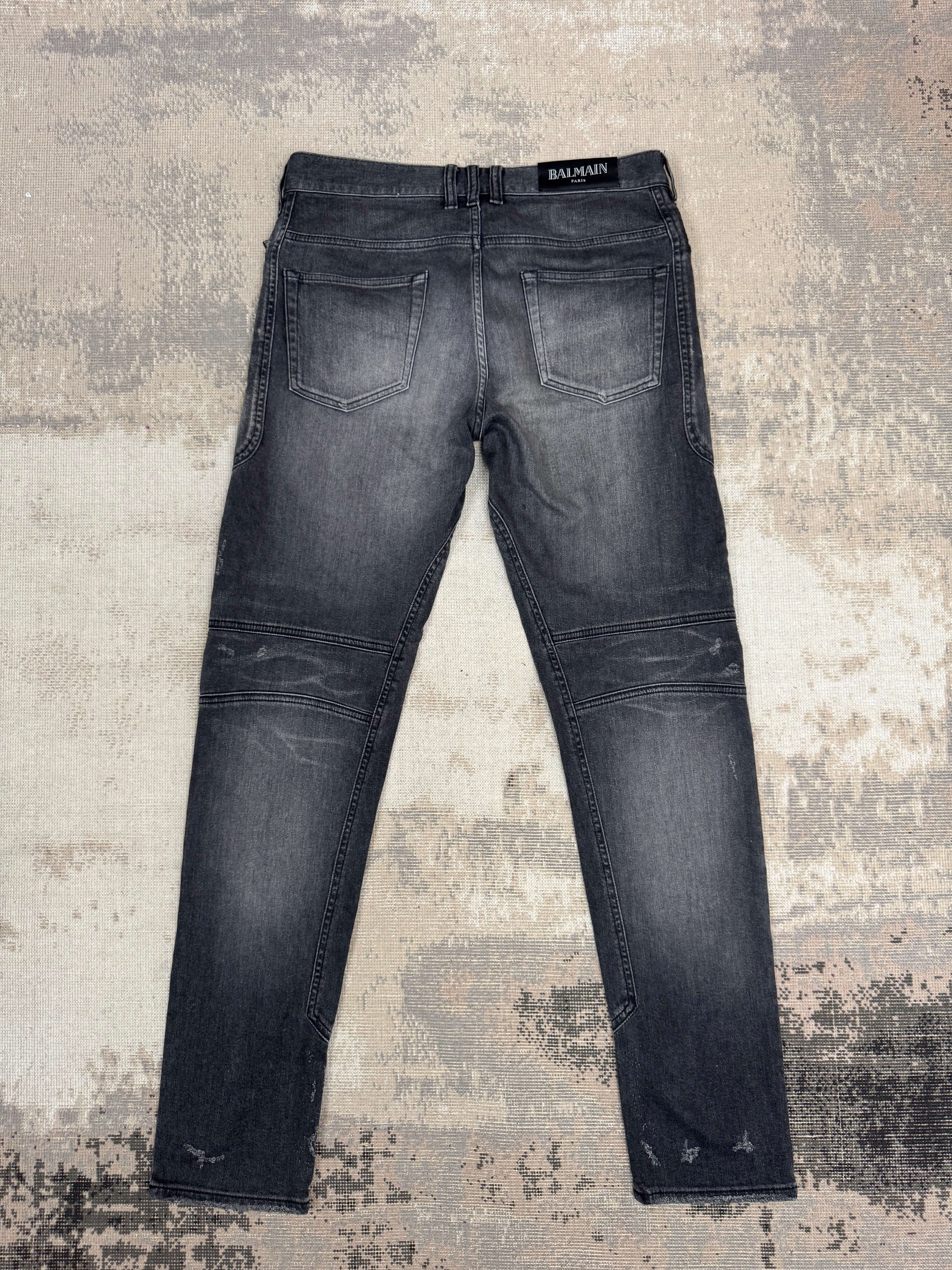 Balmain Tapered Biker Jeans - Grey Denim