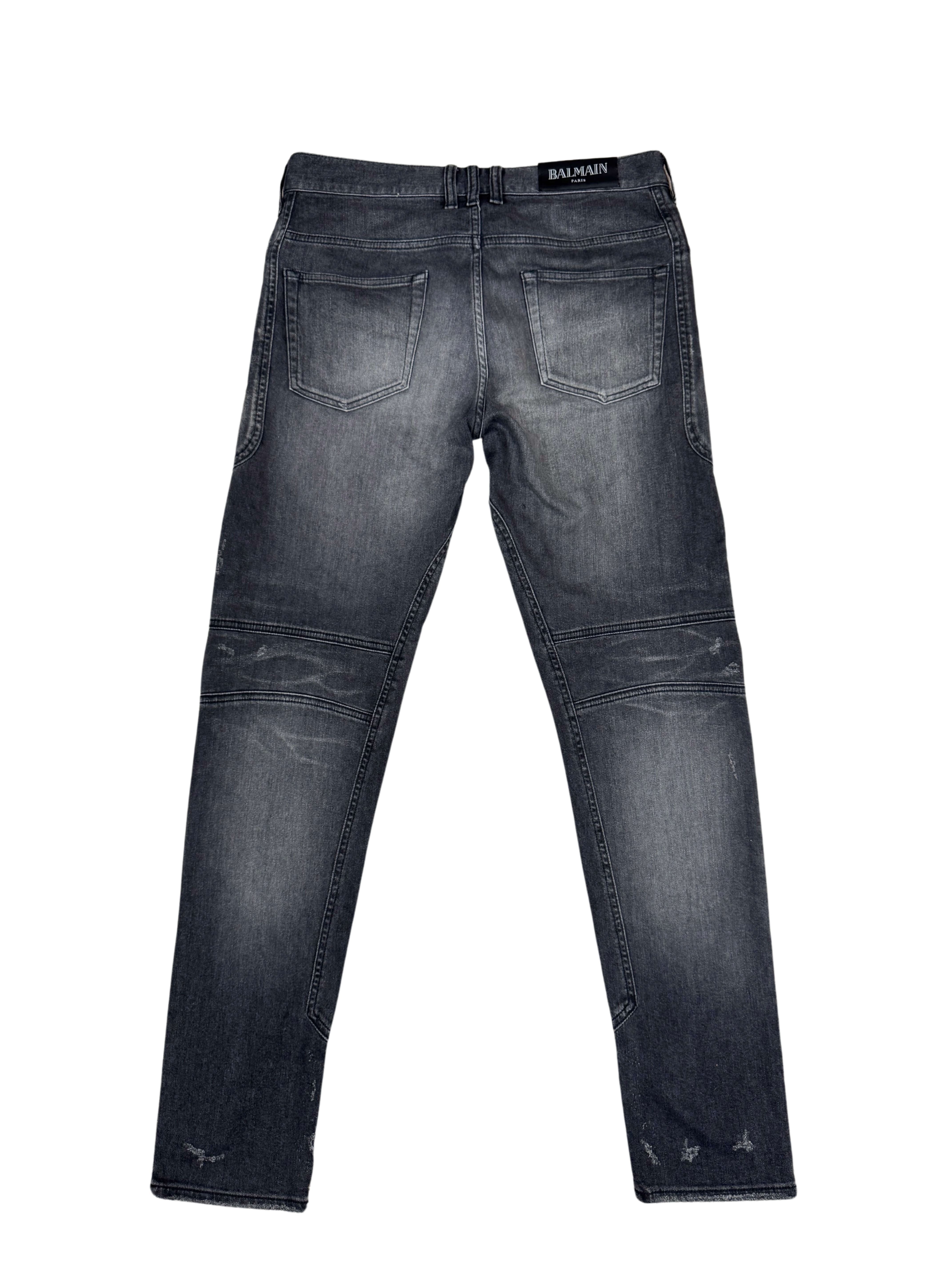 Balmain Tapered Biker Jeans - Grey Denim