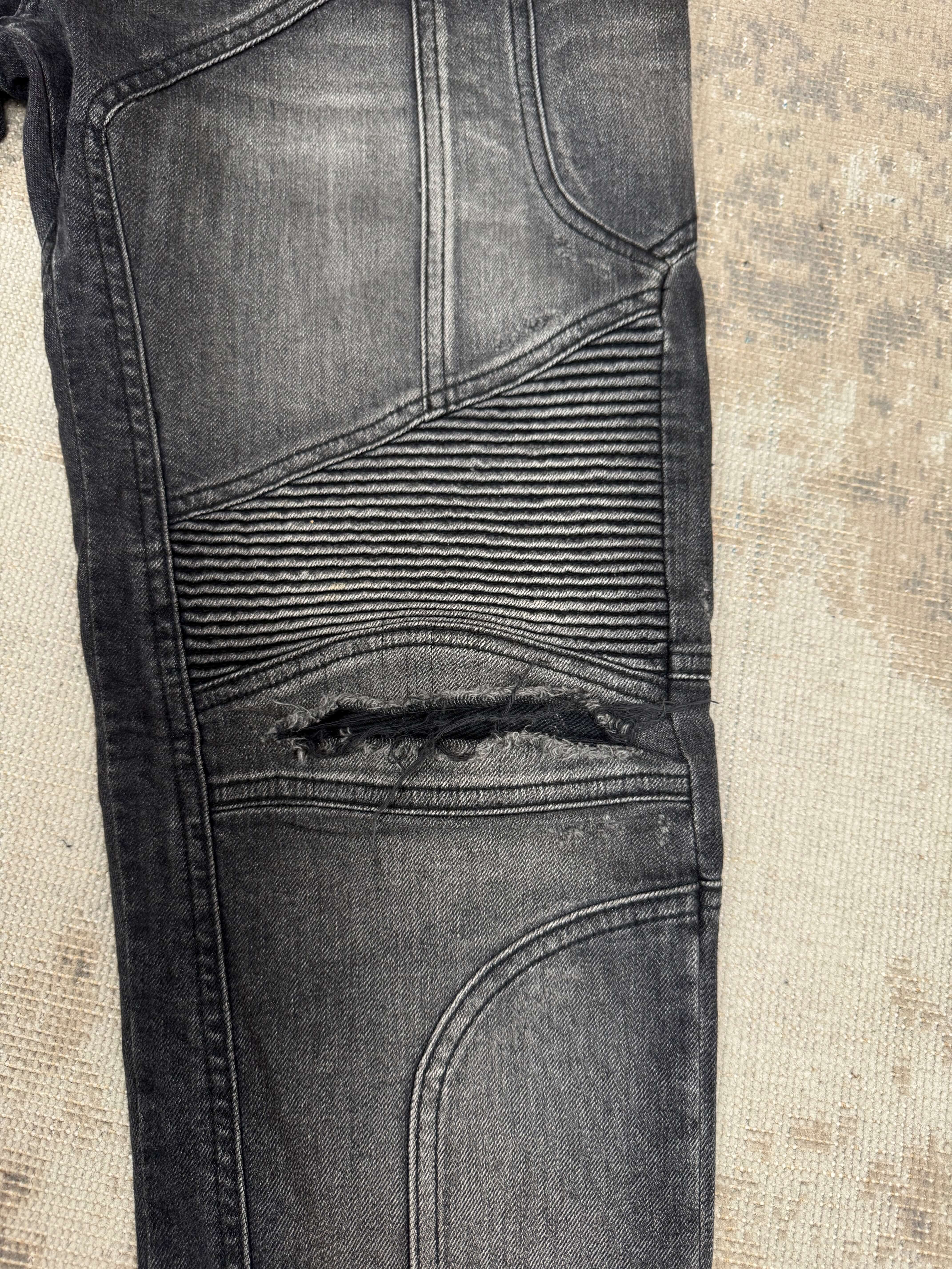 Balmain Tapered Biker Jeans - Grey Denim