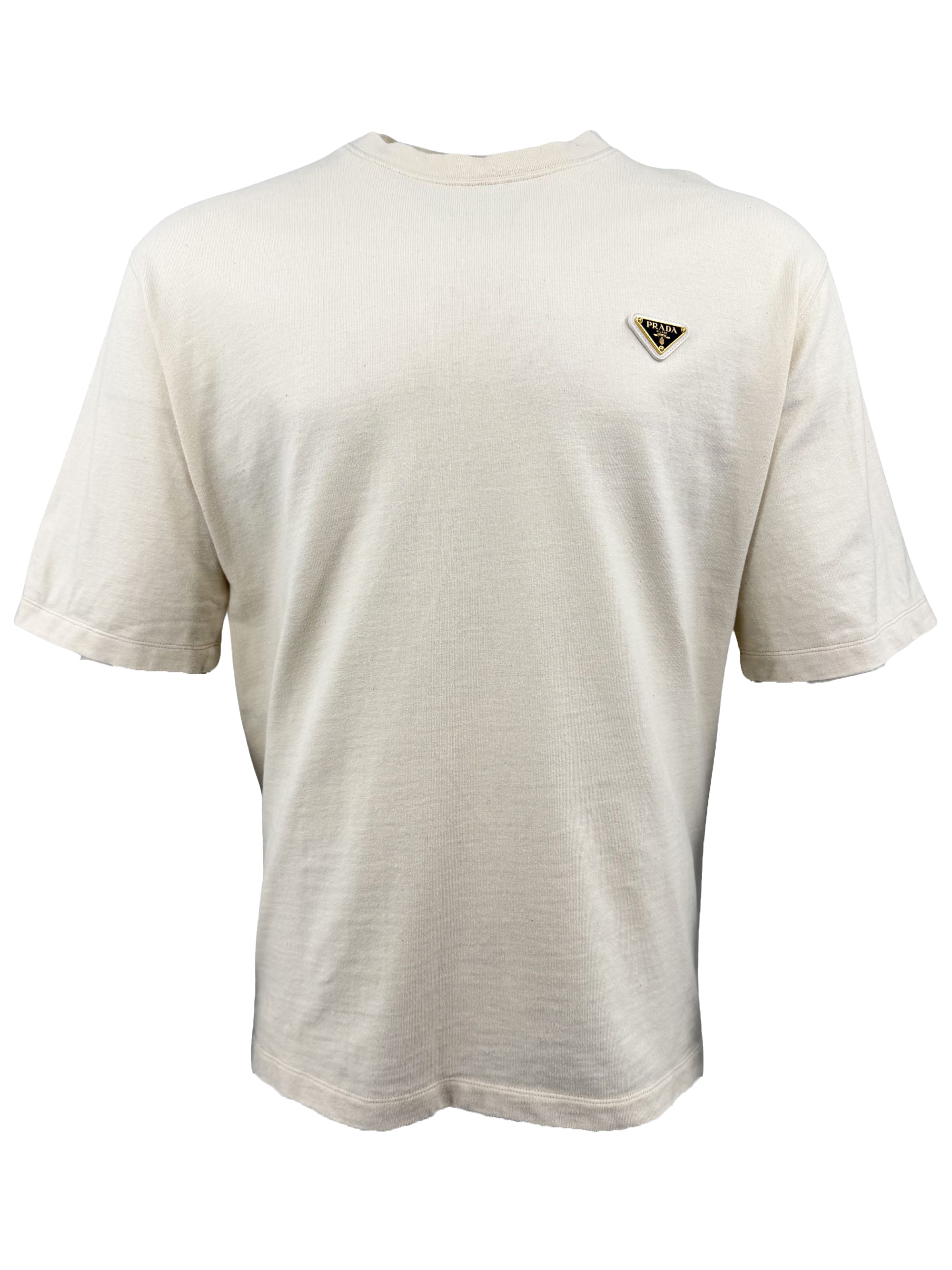 Prada Plaque Logo T-Shirt - Cream Prada