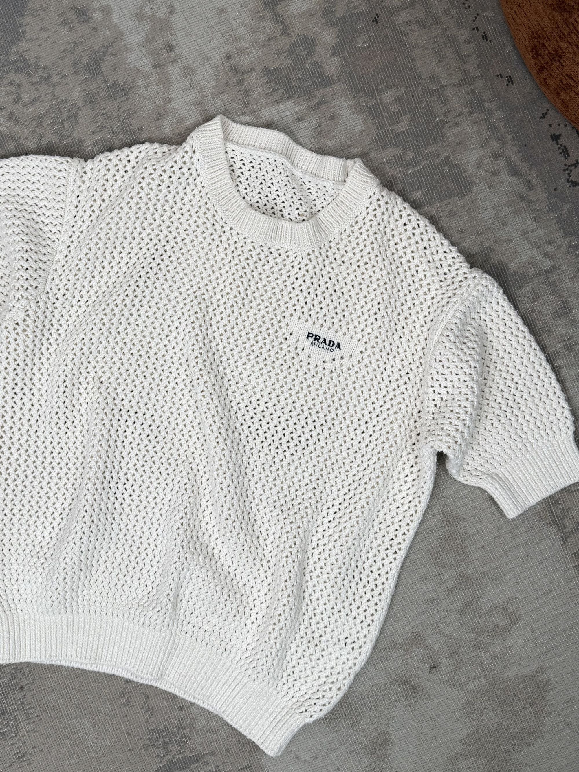 Prada Crochet Knit T-Shirt - Cream Prada