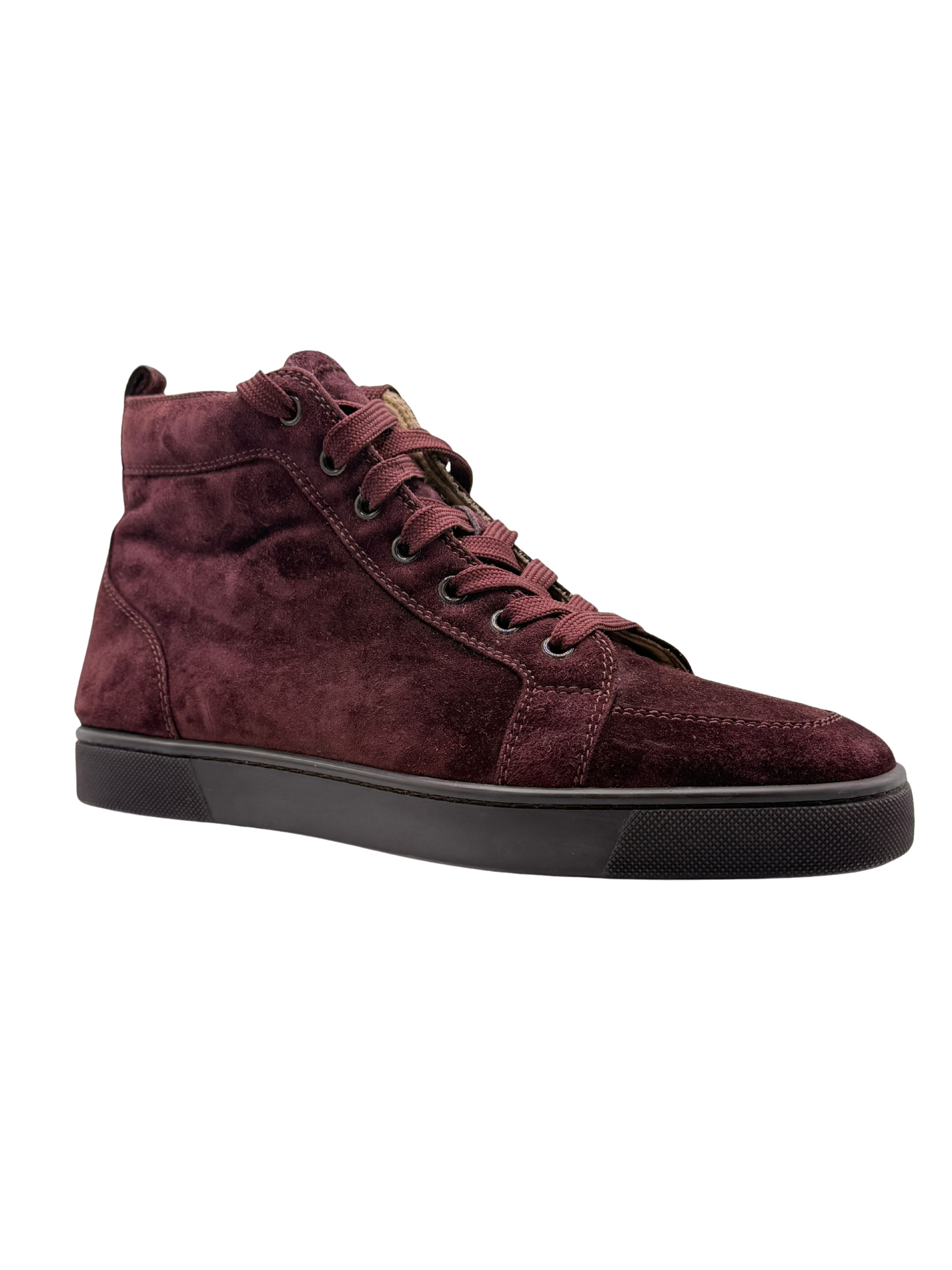 Christian Louboutin Louis Orlato High Top Suede Trainers - Burgundy