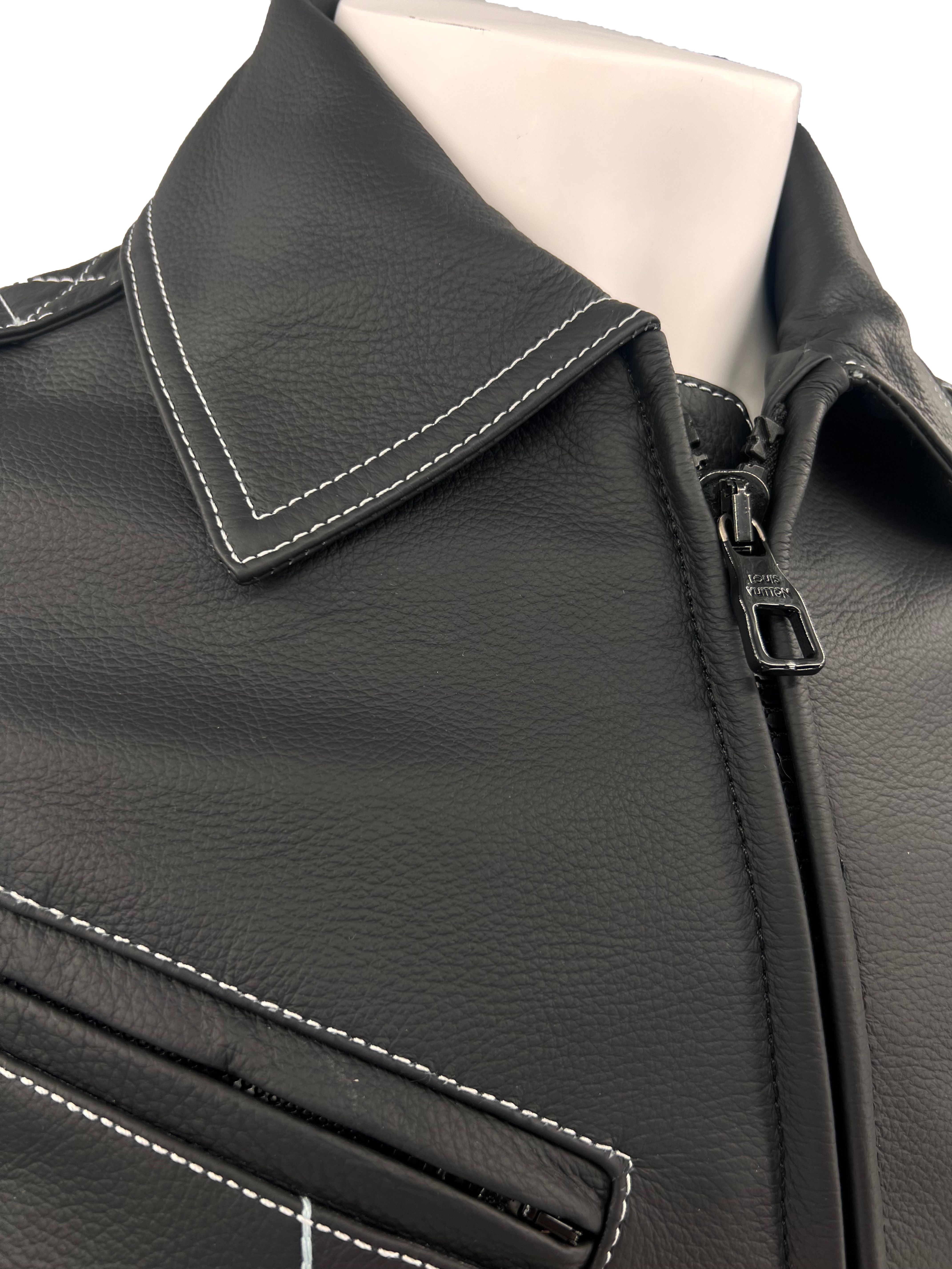 Louis Vuitton Frequency Embroidered Leather Jacket - Black