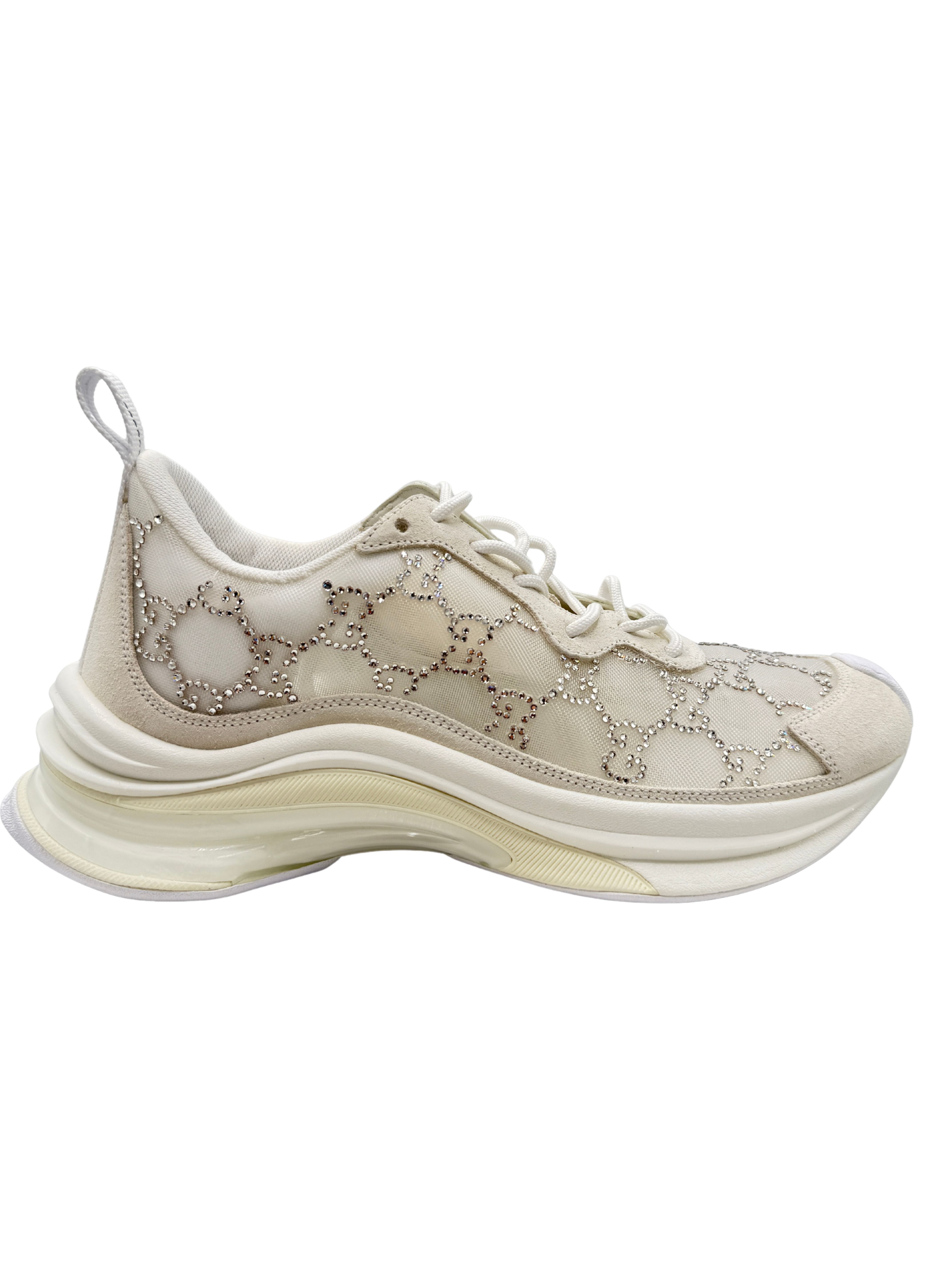 WOMEN'S Gucci Run GG-Crystal Mesh Trainers - White (Unused) Gucci