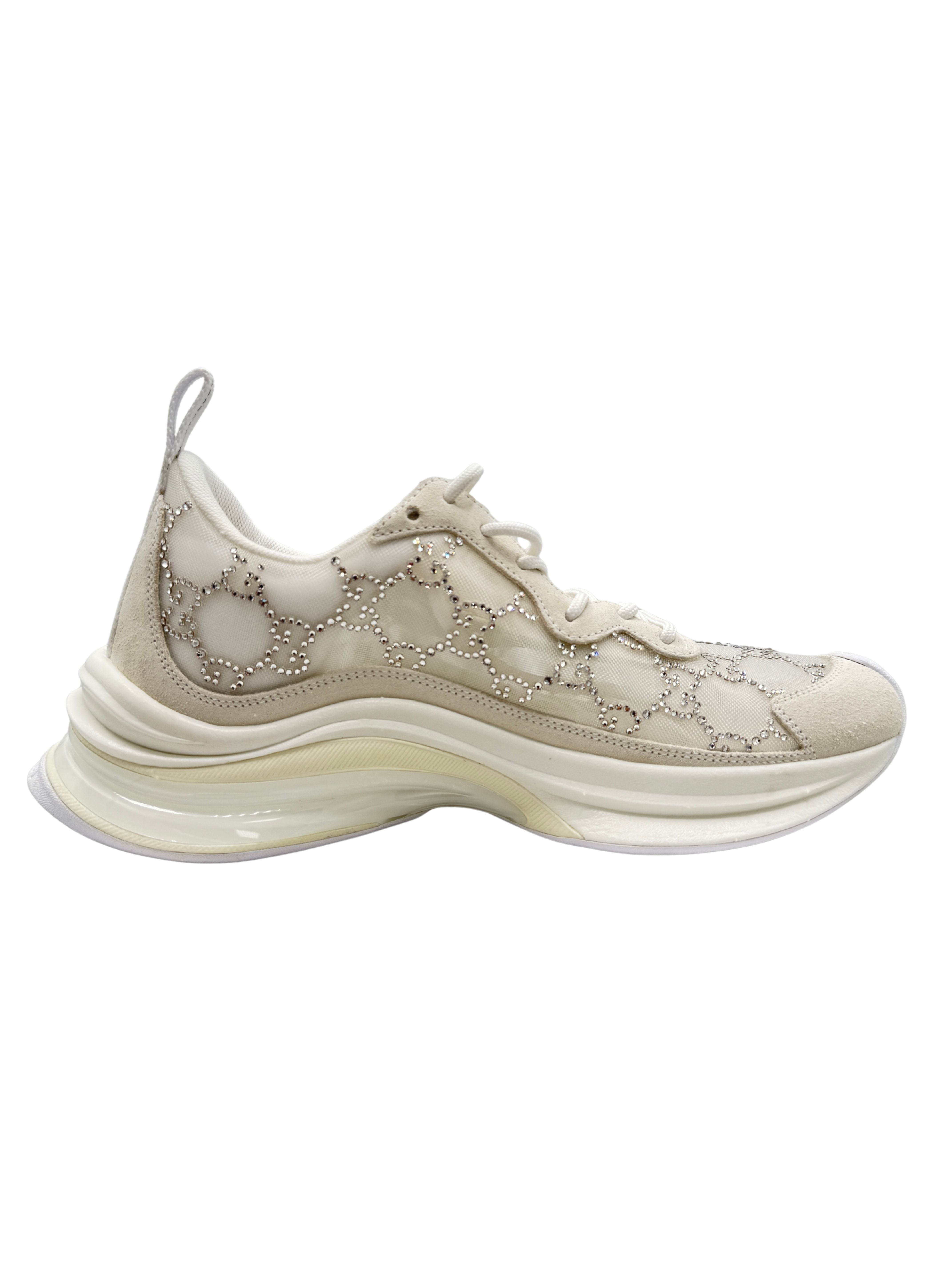 WOMEN'S Gucci Run GG-Crystal Mesh Trainers - White (Unused) Gucci