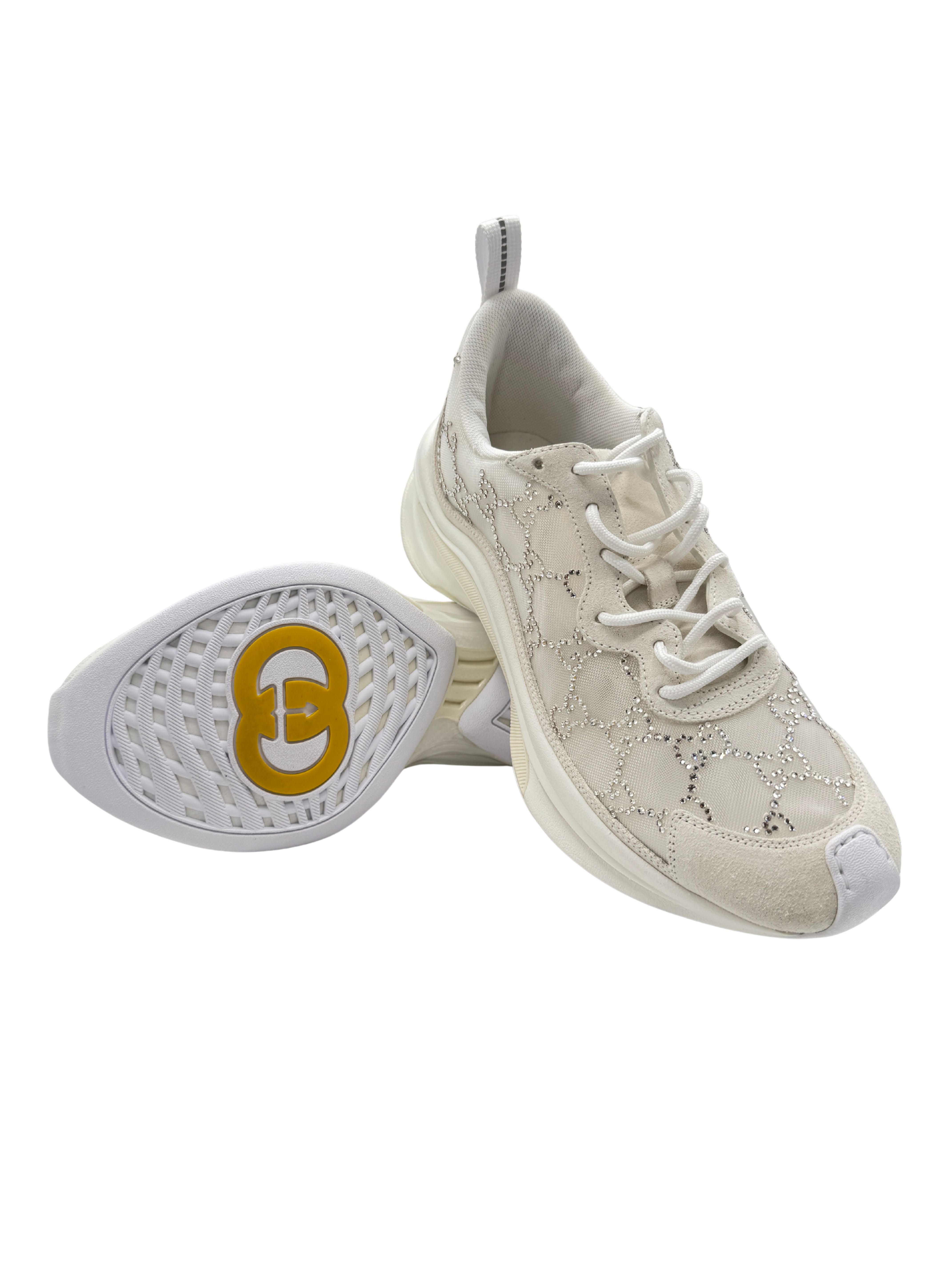 WOMEN'S Gucci Run GG-Crystal Mesh Trainers - White (Unused) Gucci