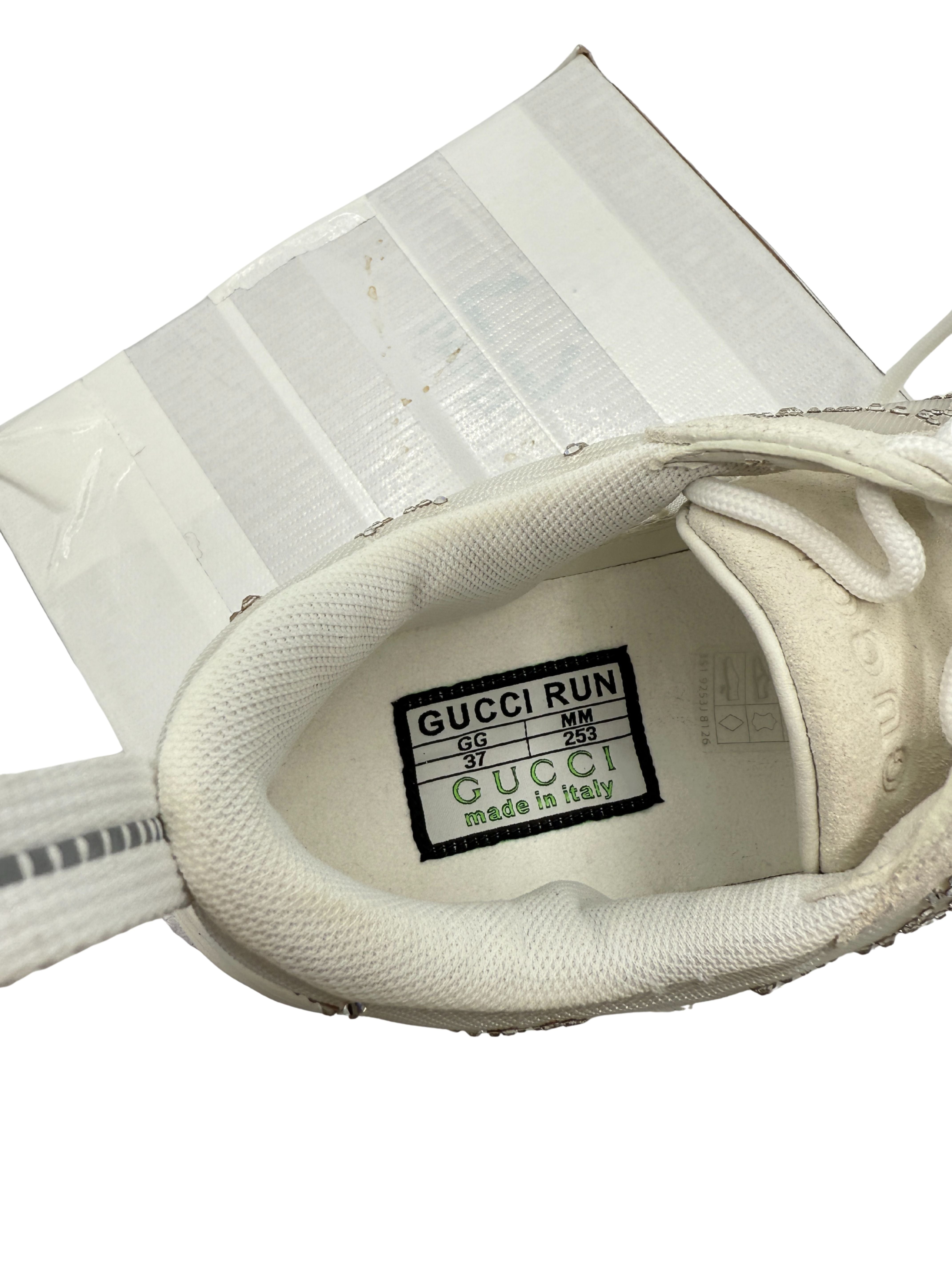 WOMEN'S Gucci Run GG-Crystal Mesh Trainers - White (Unused) Gucci