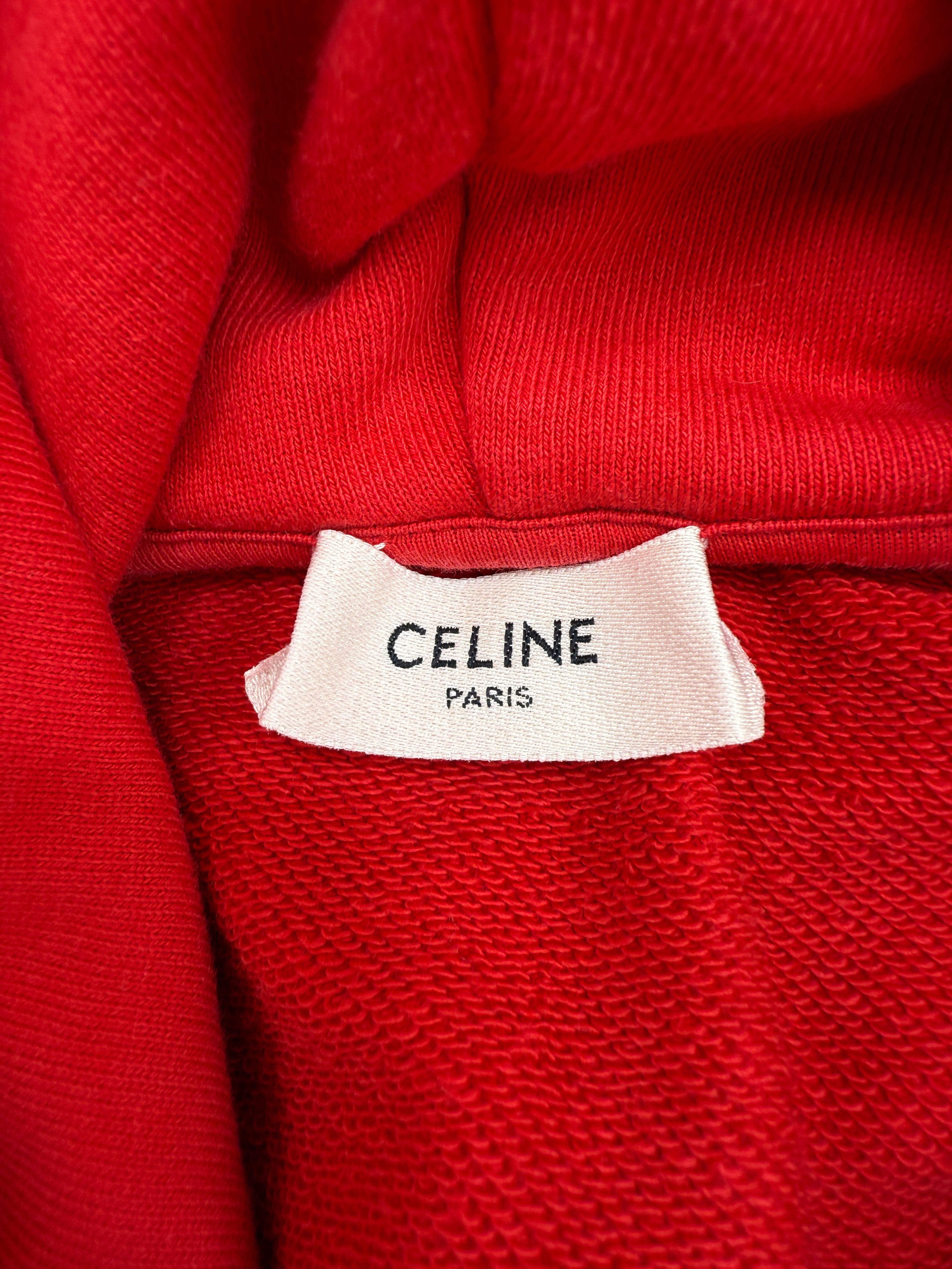 Celine Cotton Fleece Loose Hoodie - Red