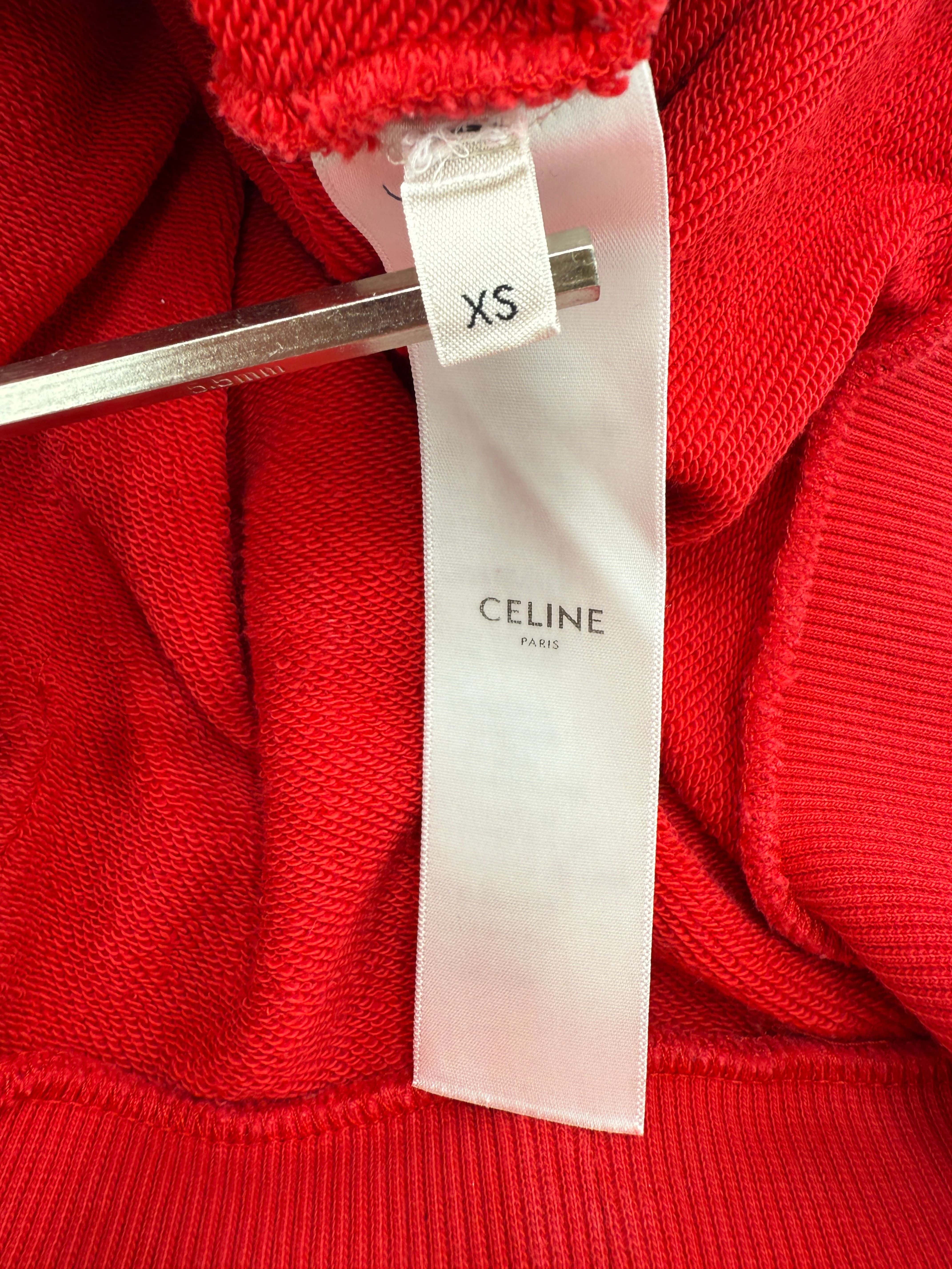 Celine Cotton Fleece Loose Hoodie - Red