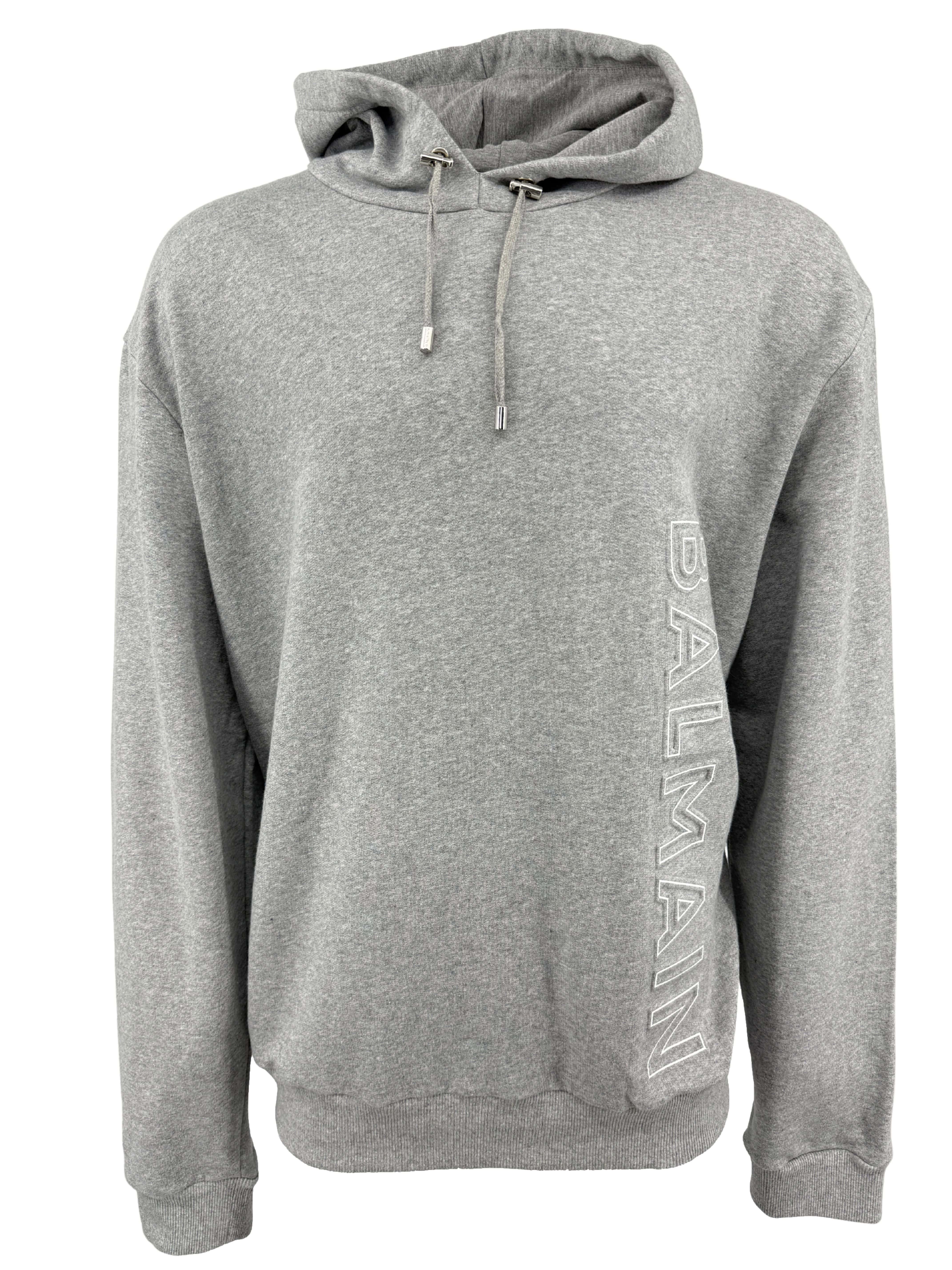 Balmain Logo-Embossed Cotton Hoodie - Grey (Unused) Balmain