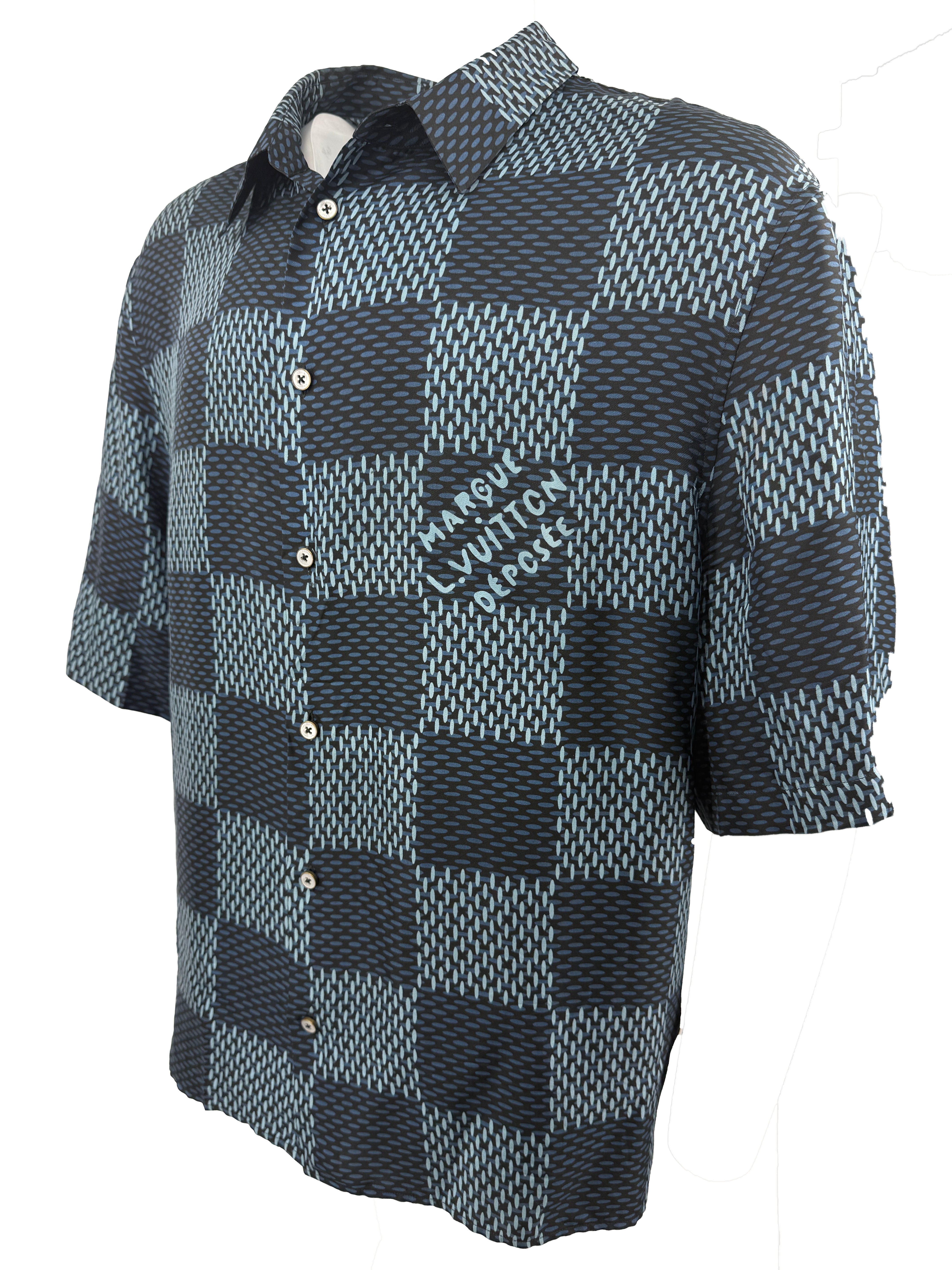 Louis Vuitton Damier Short-Sleeved Silk Shirt - Blue Louis Vuitton