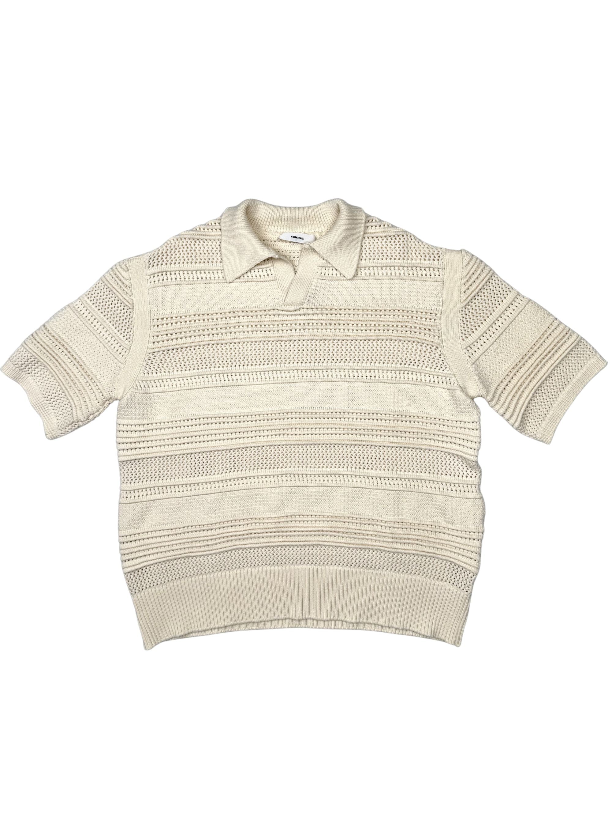 Commas Crochet Polo Shirt - Cream Commas