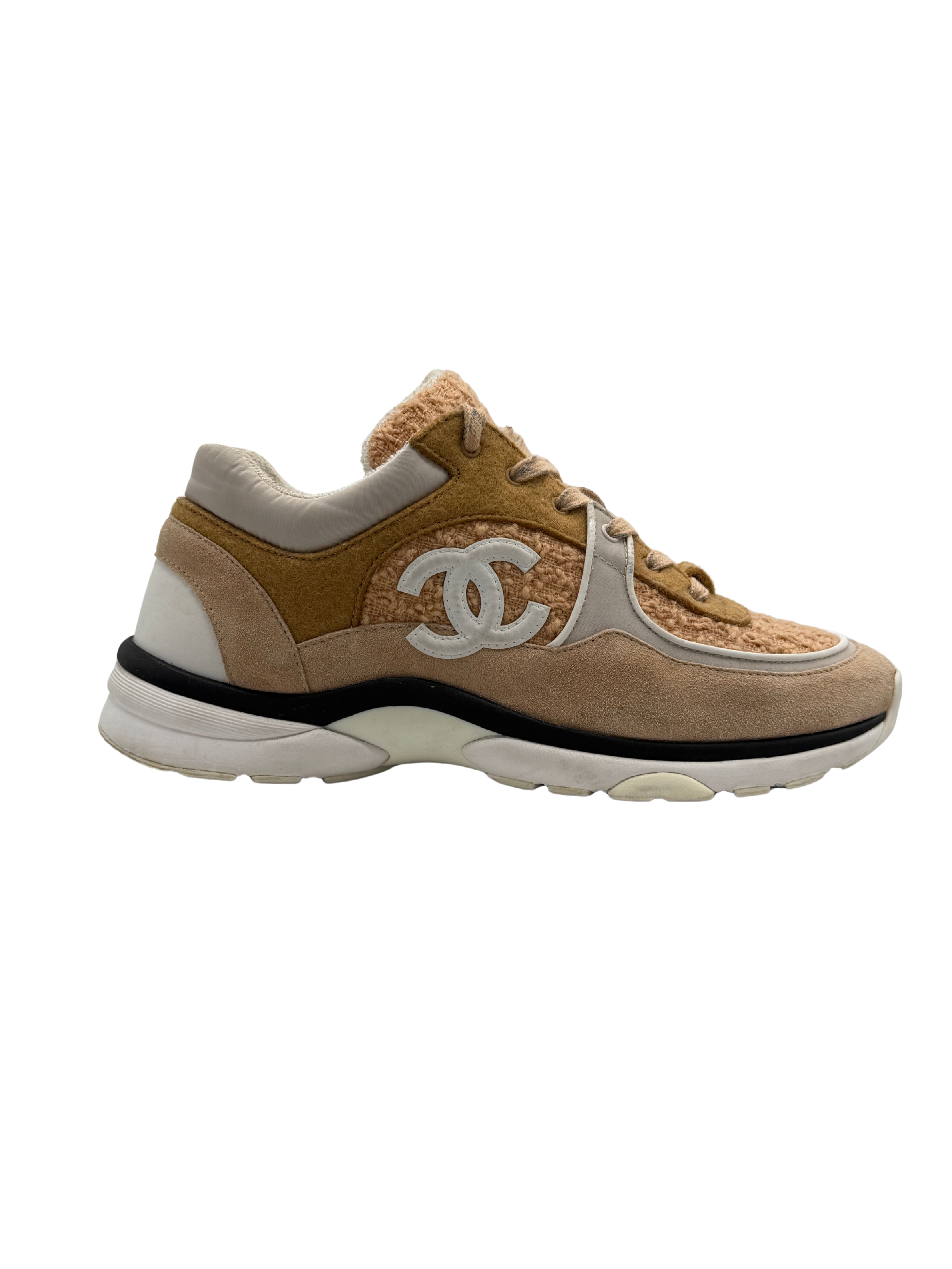 Chanel CC Tweed Runner Trainer - Beige