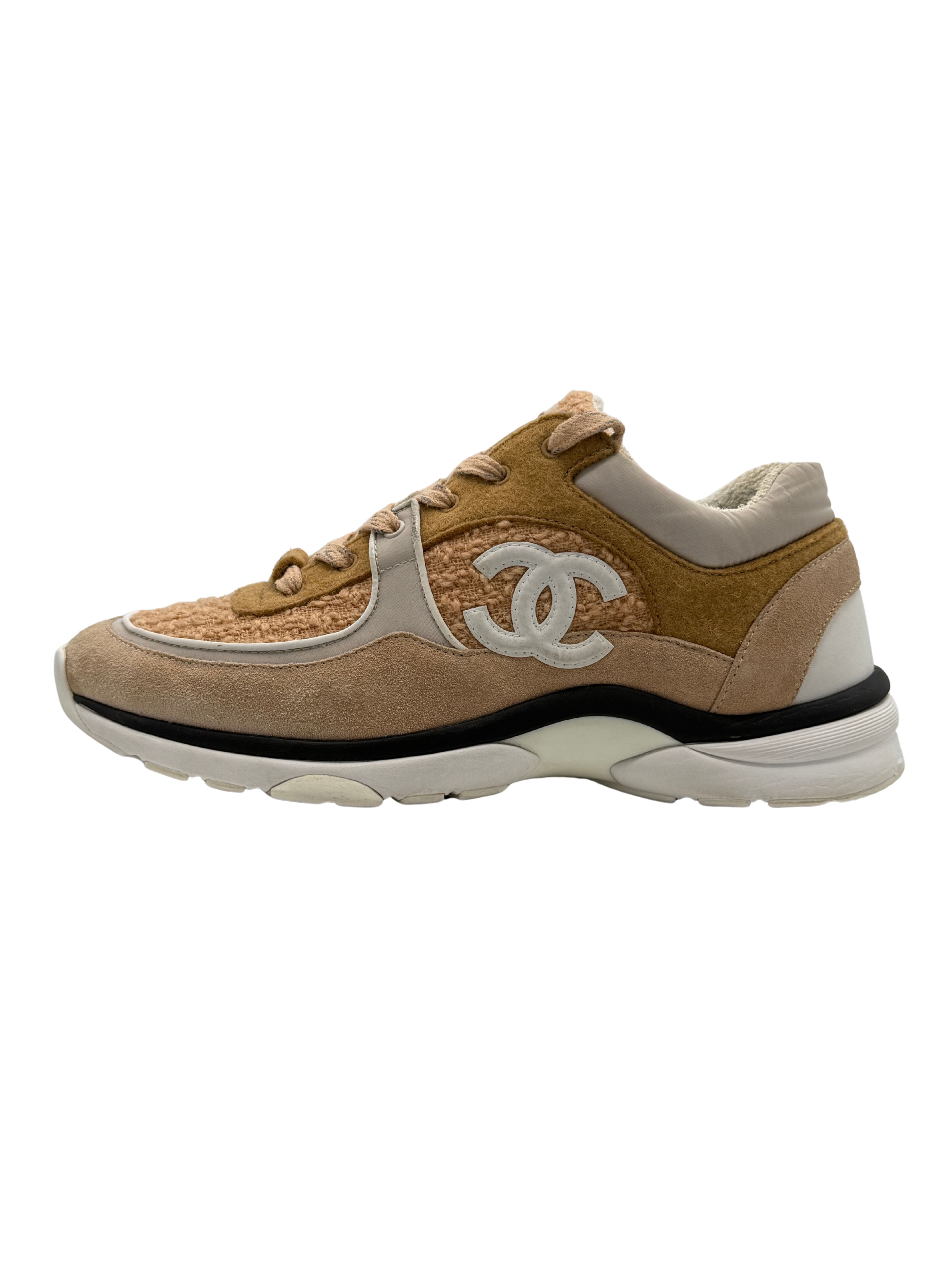 Chanel CC Tweed Runner Trainer - Beige