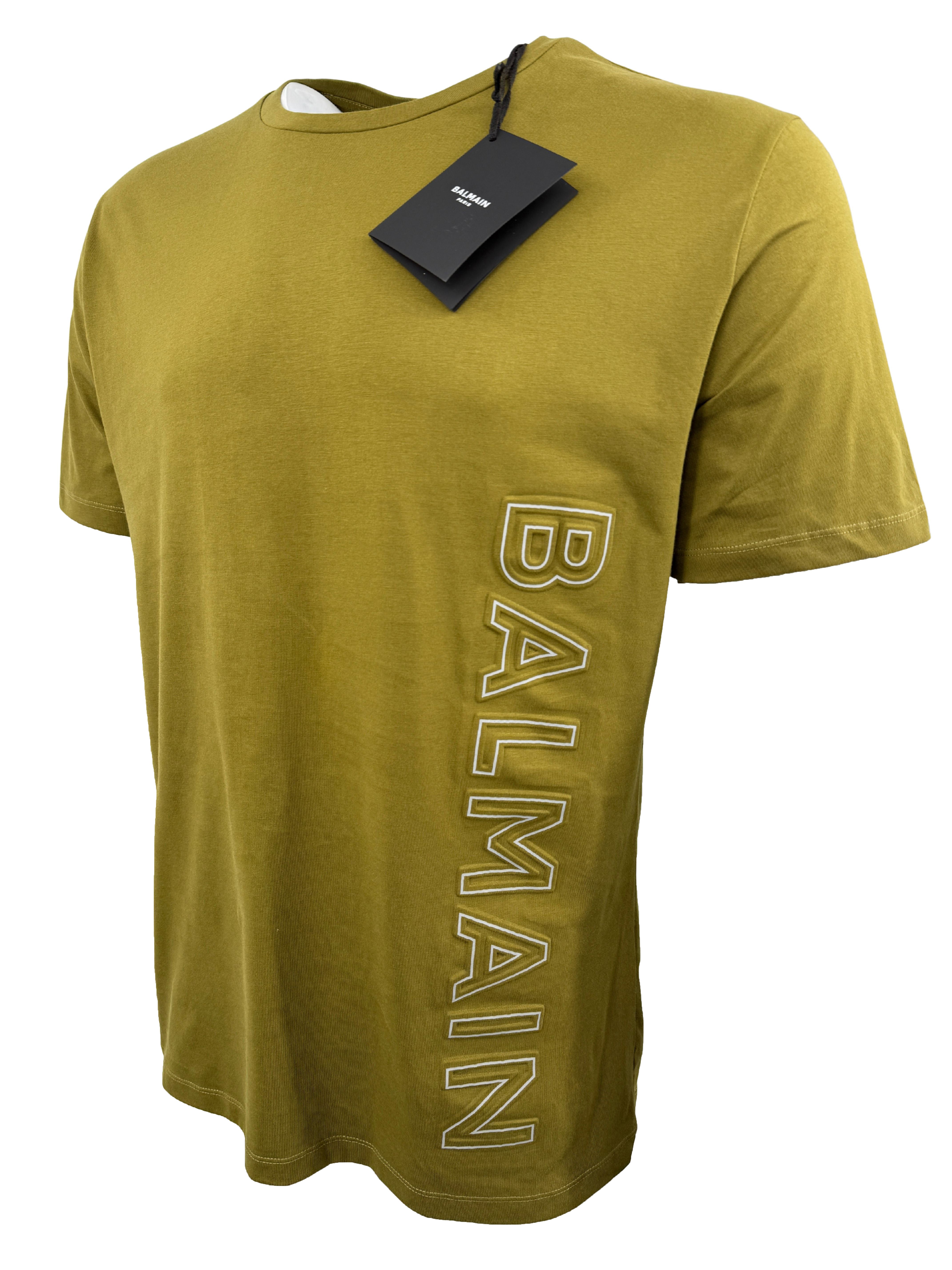 Balmain Logo-Embossed Cotton T-Shirt - Olive (Unused) Balmain