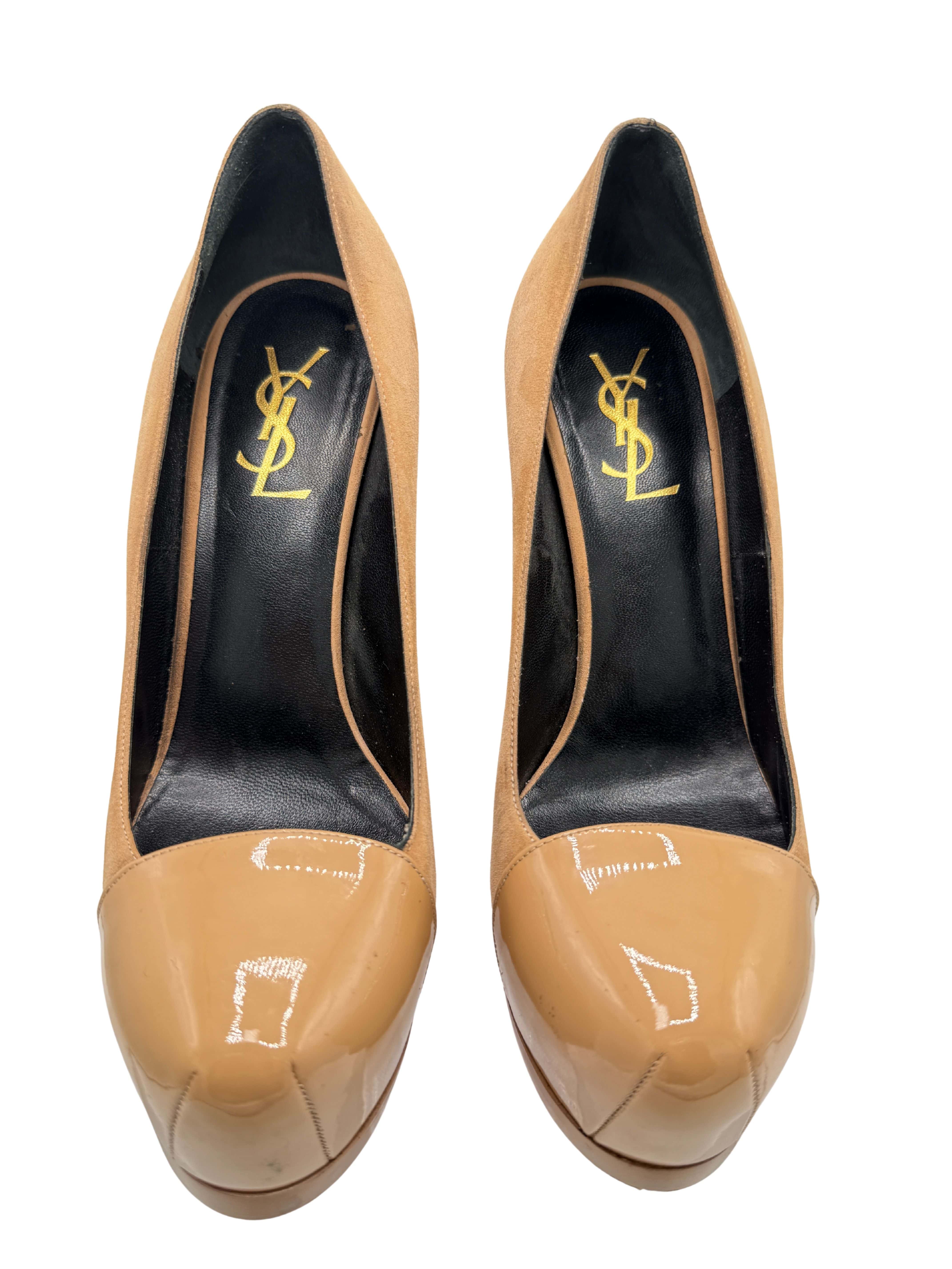 Yves Saint Laurent Tribtoo Suede Platform Pumps - Nude