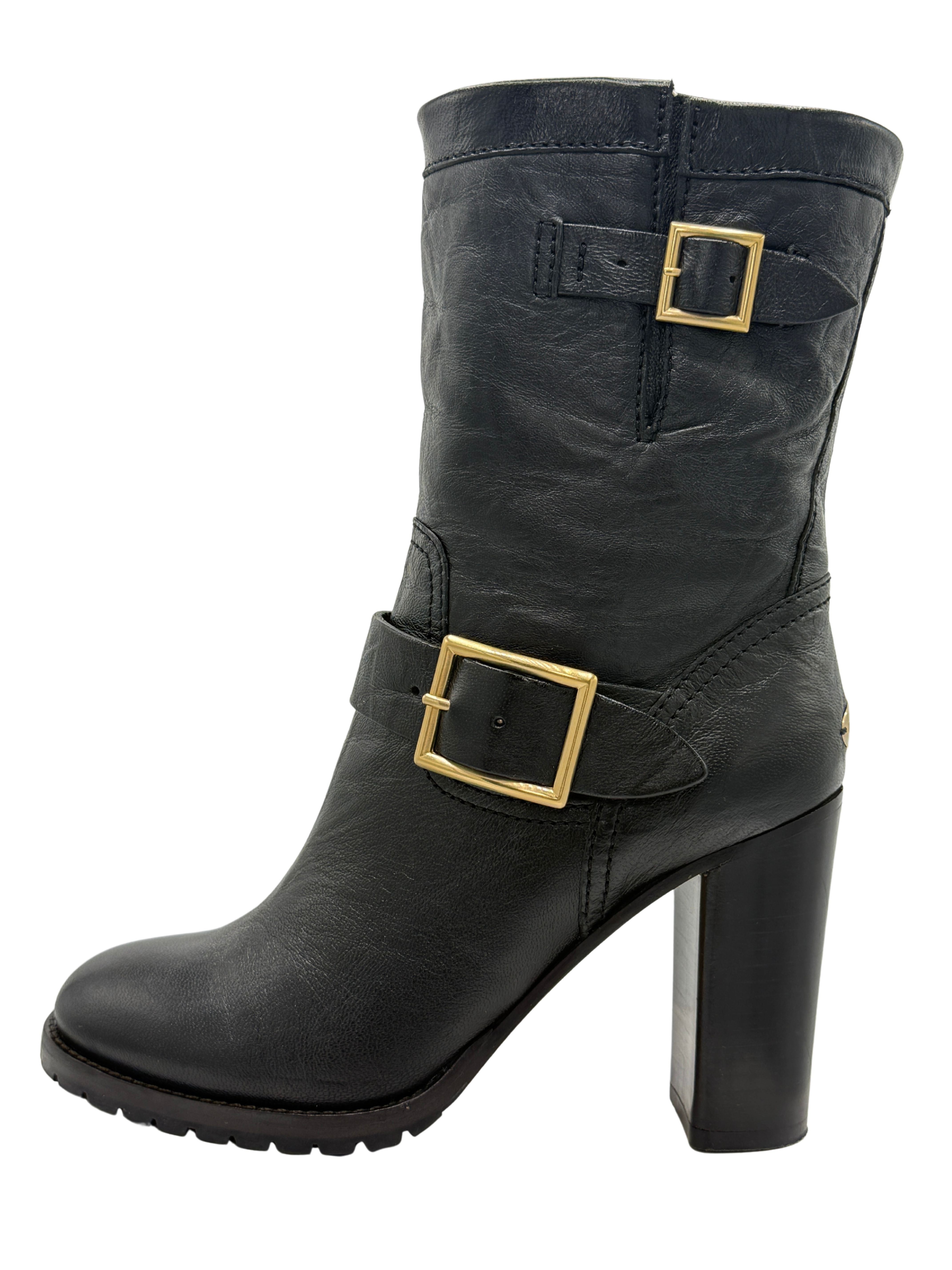 Jimmy Choo Dart Biker Leather Heeled Ankle Bootie - Black