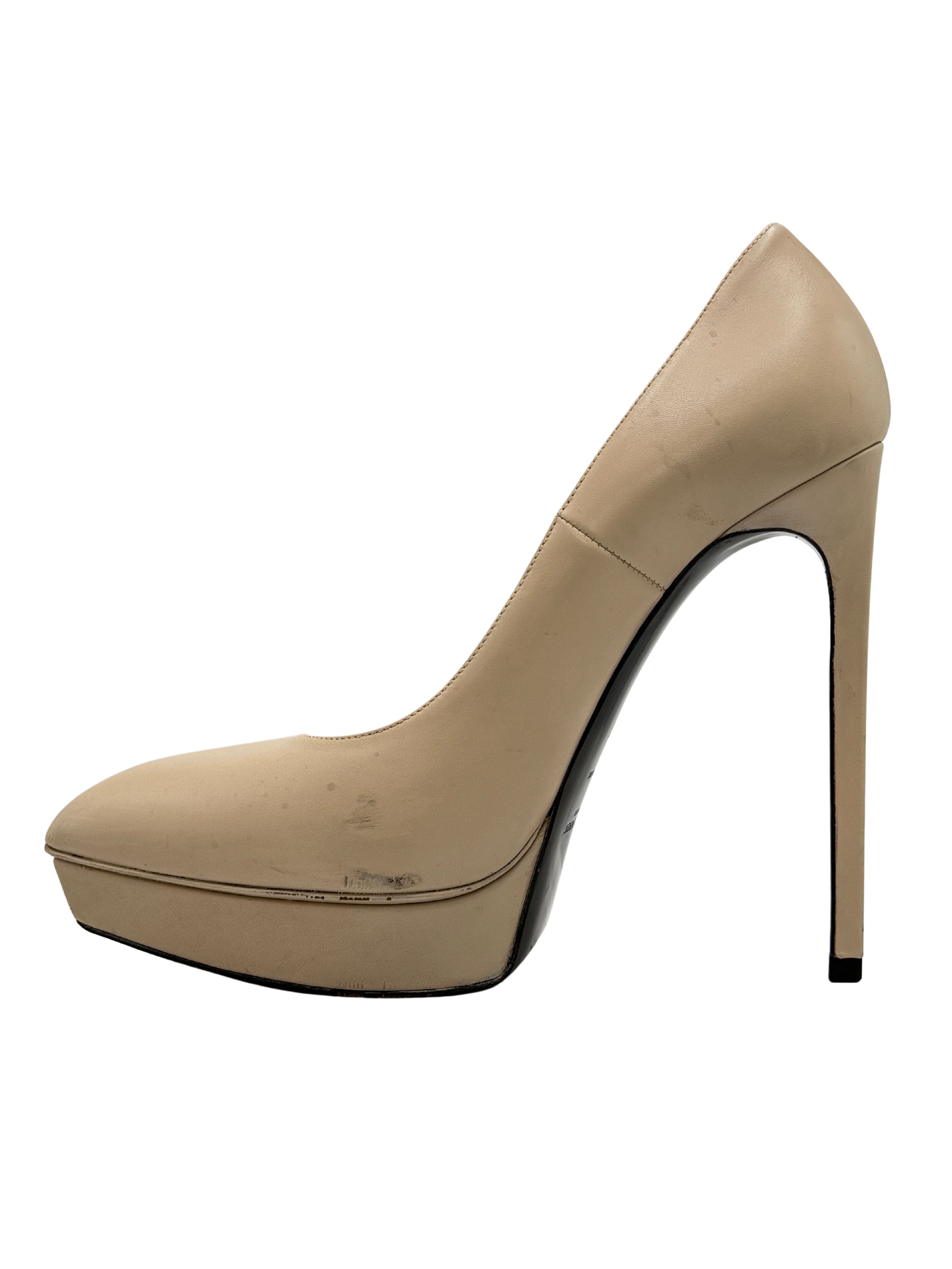 Saint Laurent Janis Pointy Toe Platform Pump - Cream