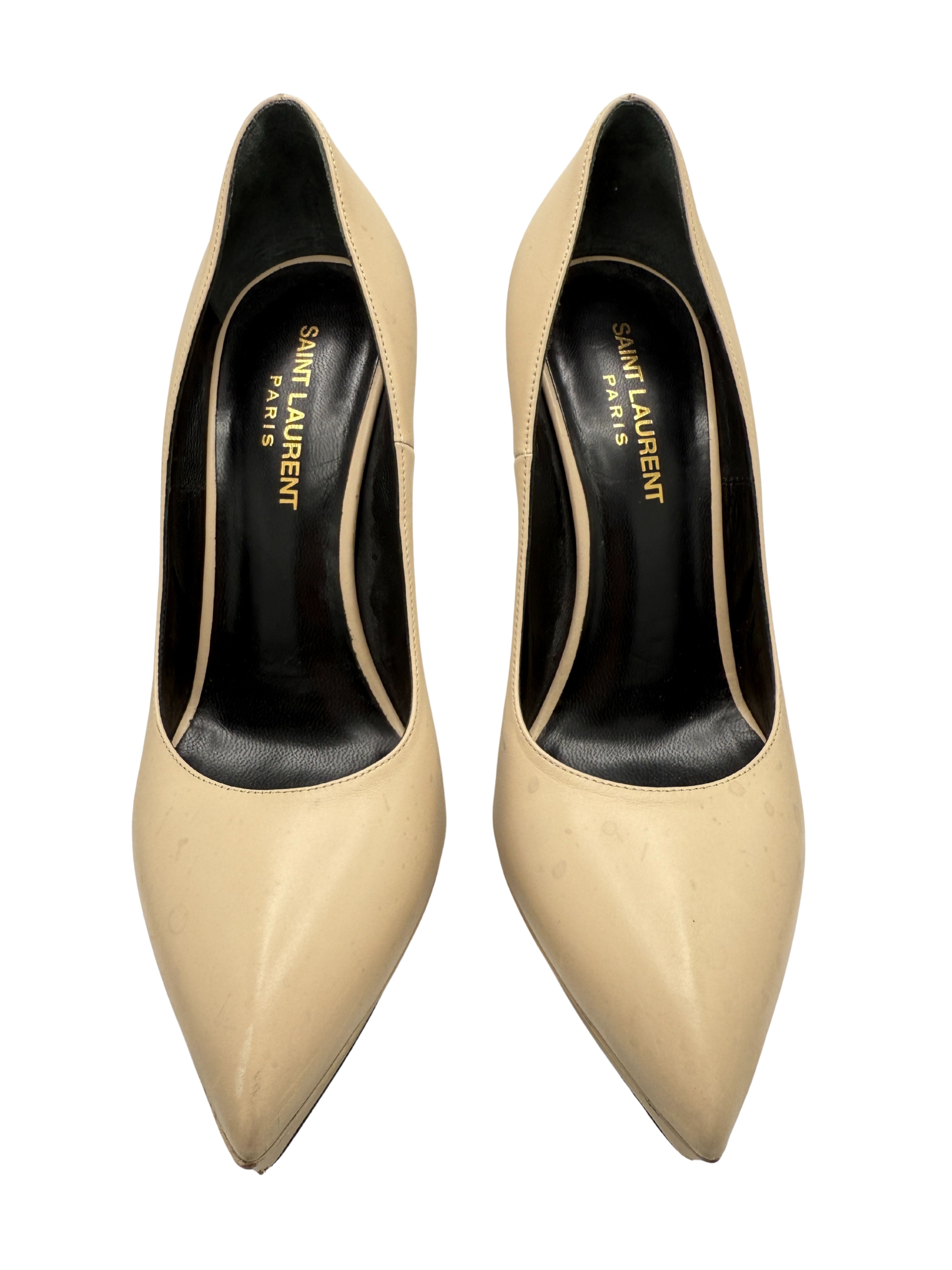 Saint Laurent Janis Pointy Toe Platform Pump - Cream
