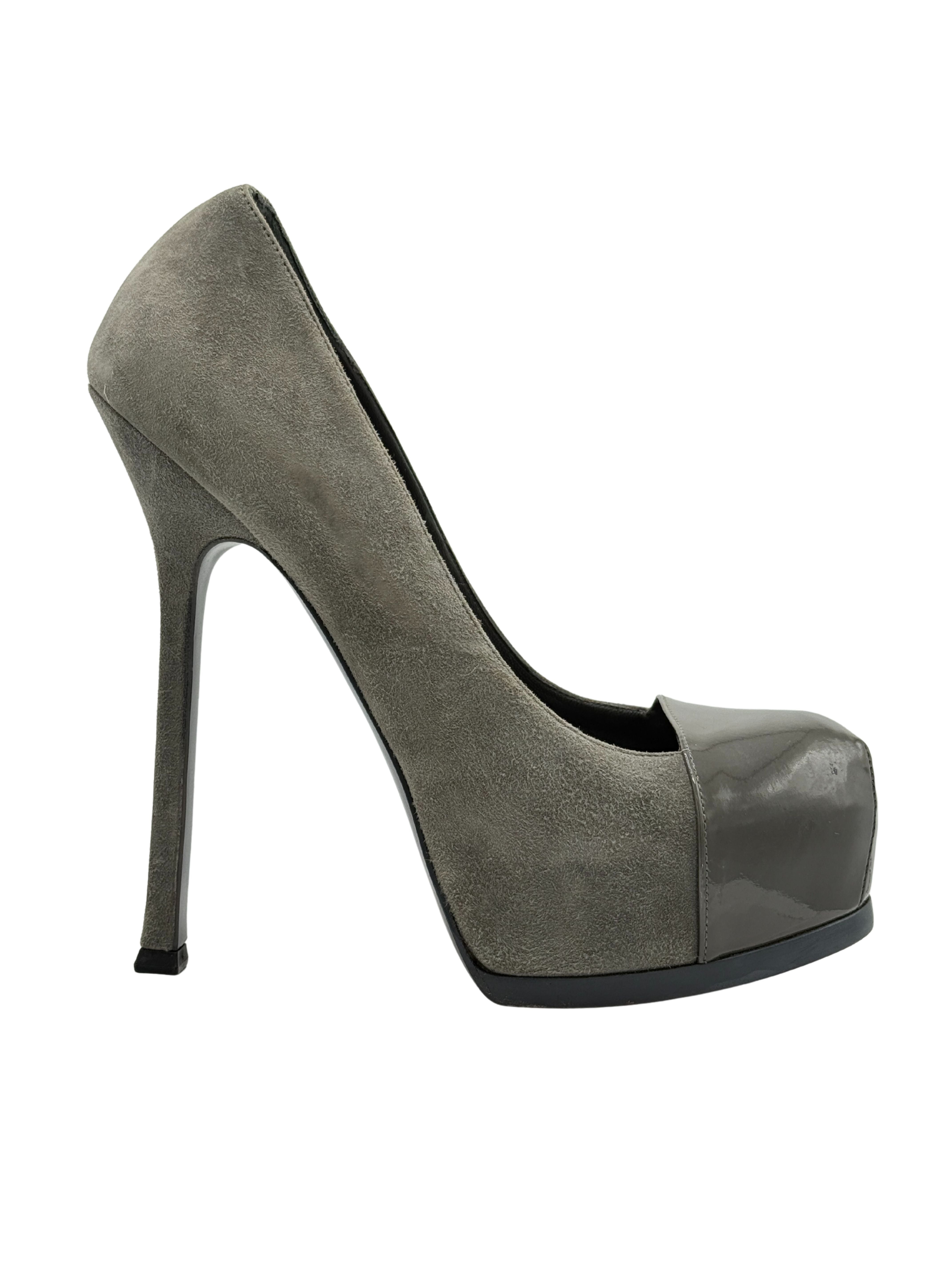 Yves Saint Laurent Suede Tribtoo Platform Pumps - Grey