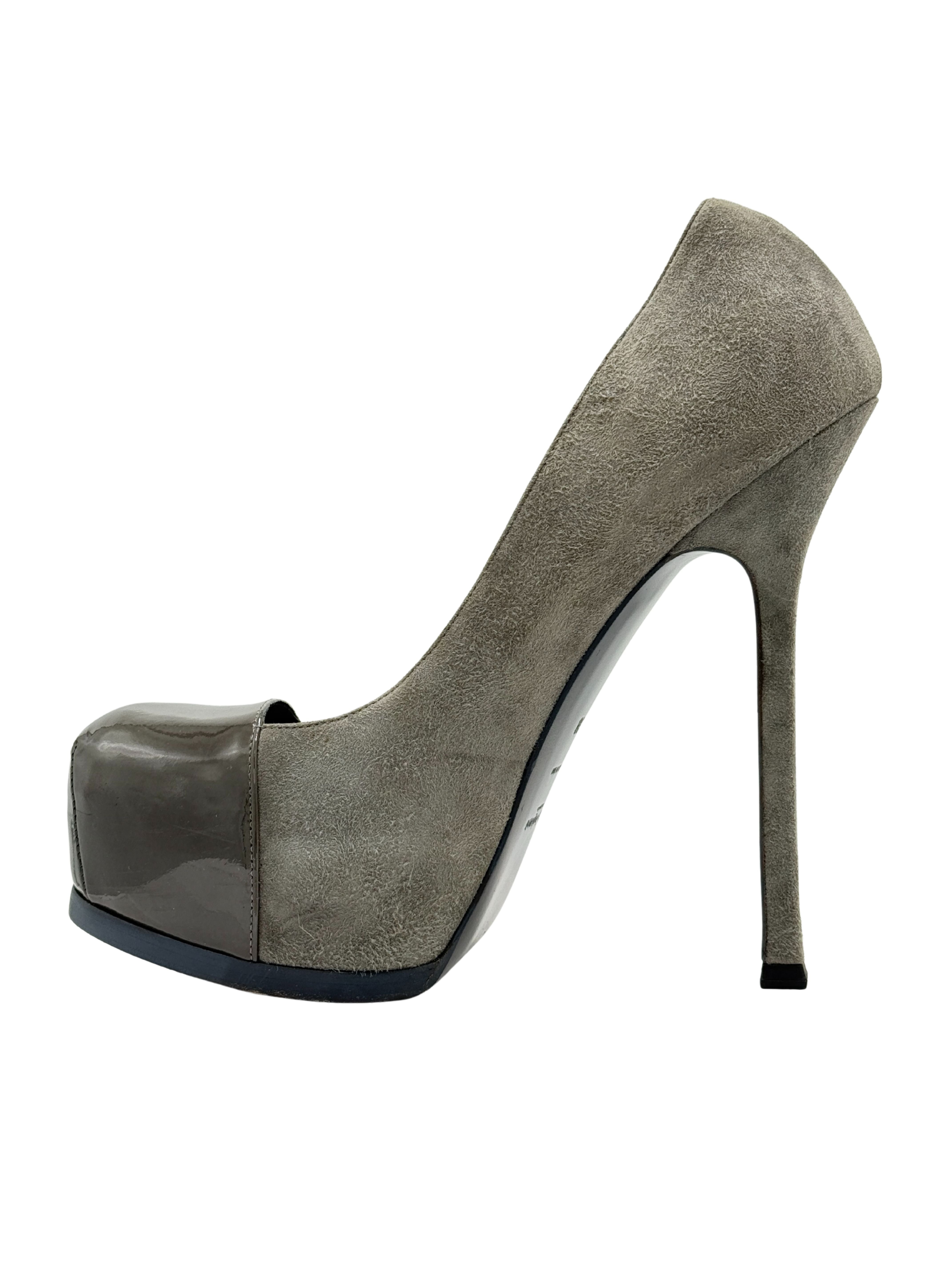 Yves Saint Laurent Suede Tribtoo Platform Pumps - Grey