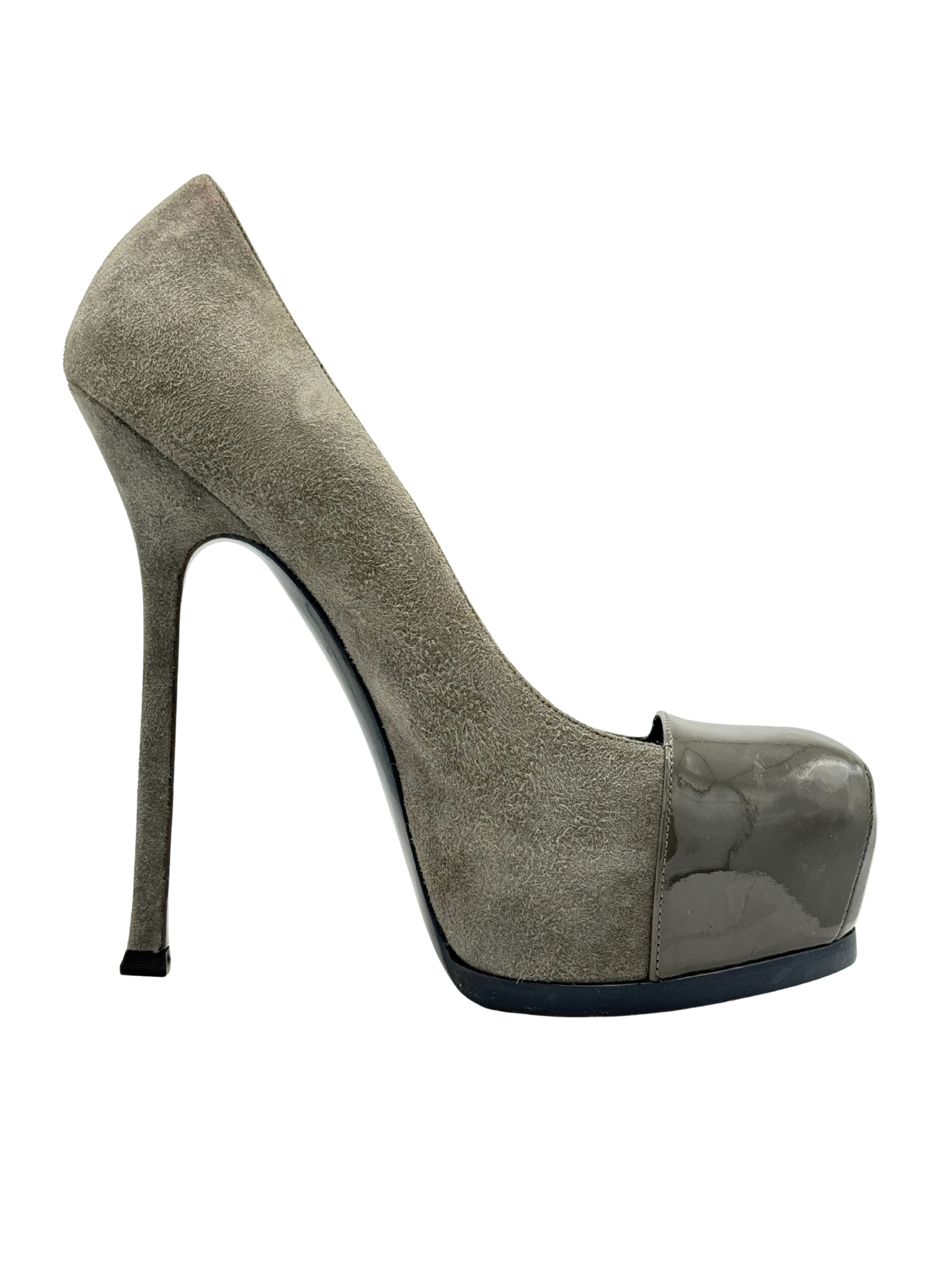 Yves Saint Laurent Suede Tribtoo Platform Pumps - Grey
