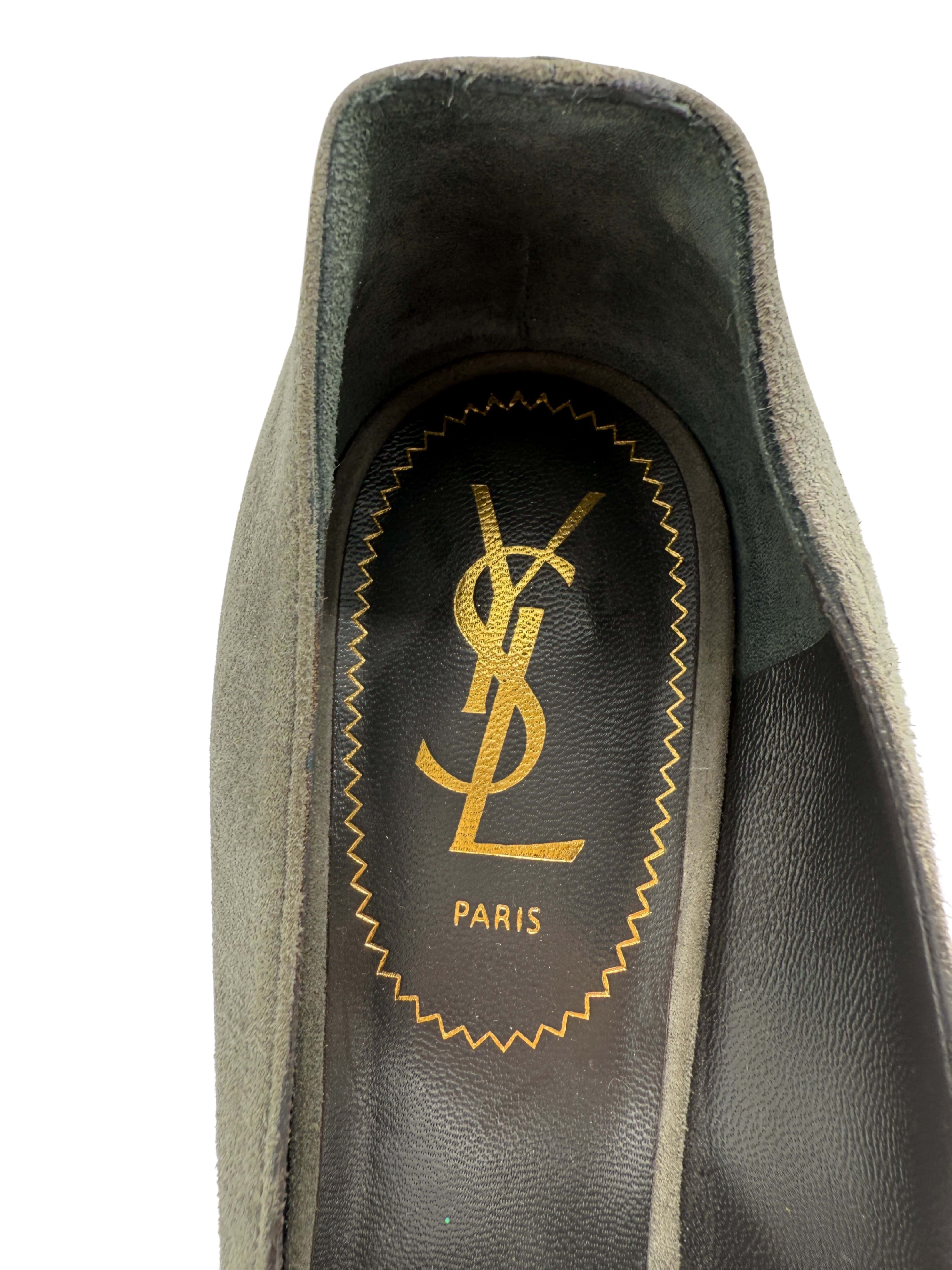 Yves Saint Laurent Suede Tribtoo Platform Pumps - Grey
