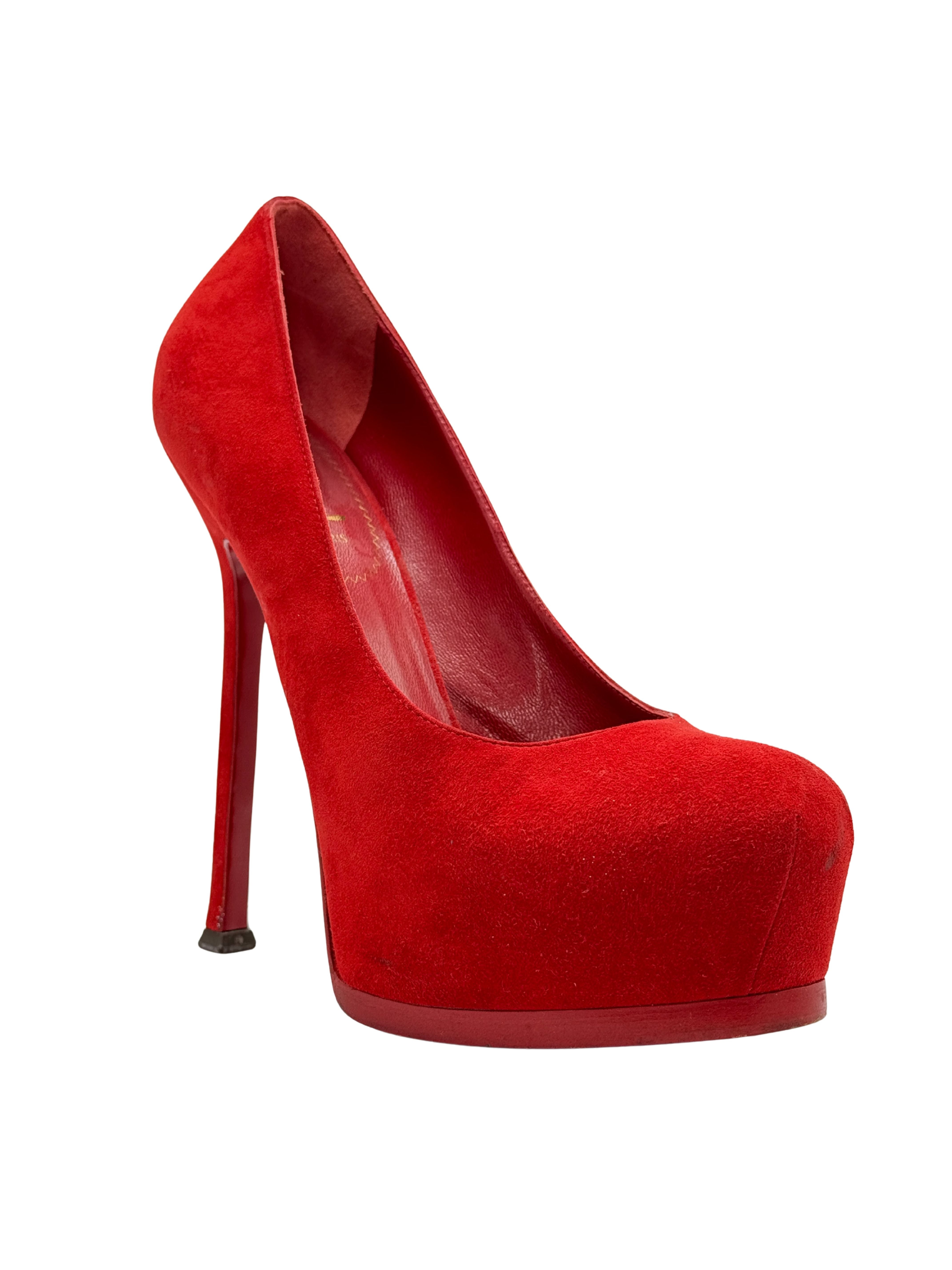 Yves Saint Laurent Suede Tribtoo Platform Pump - Red