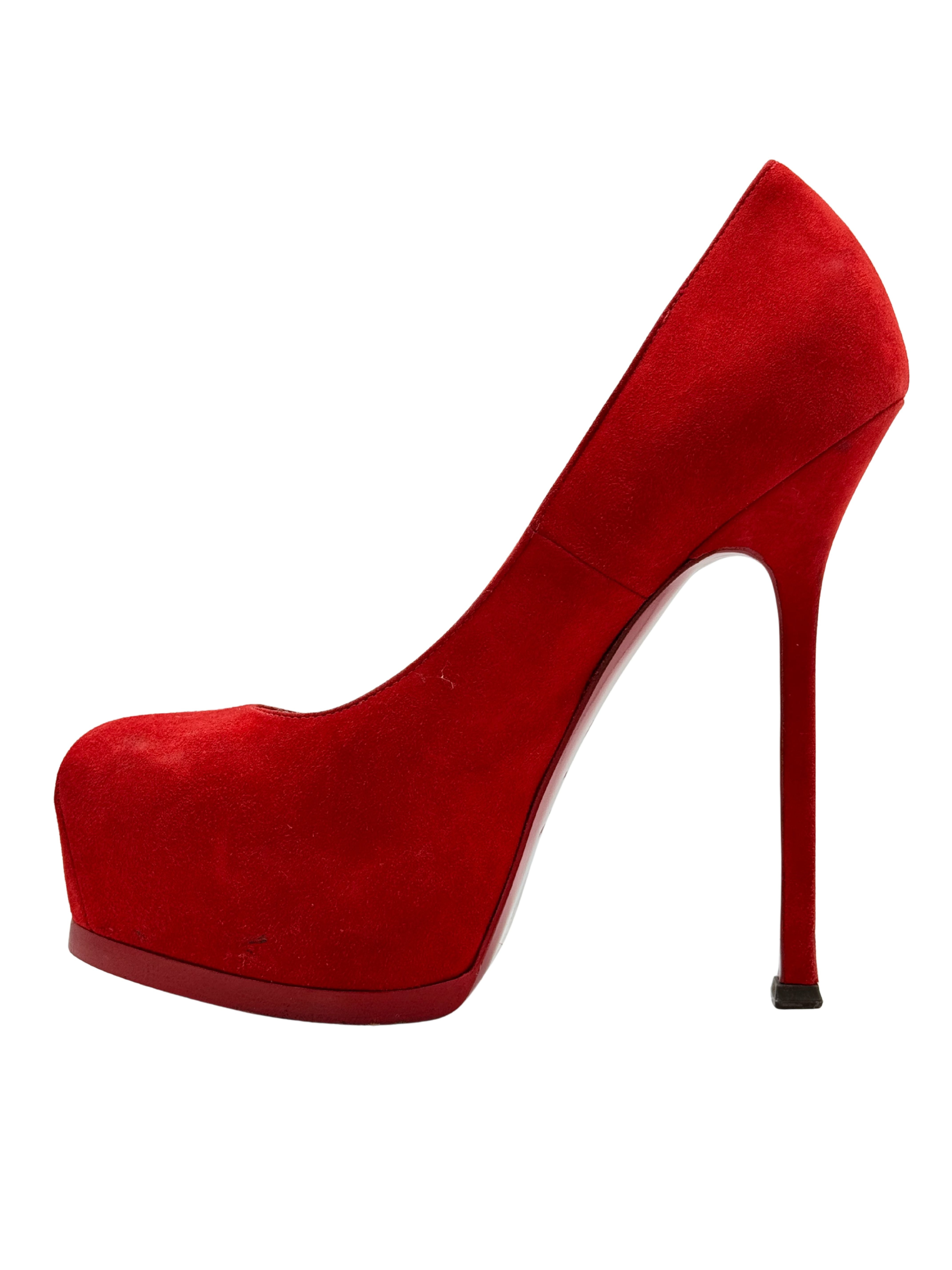 Yves Saint Laurent Suede Tribtoo Platform Pump - Red