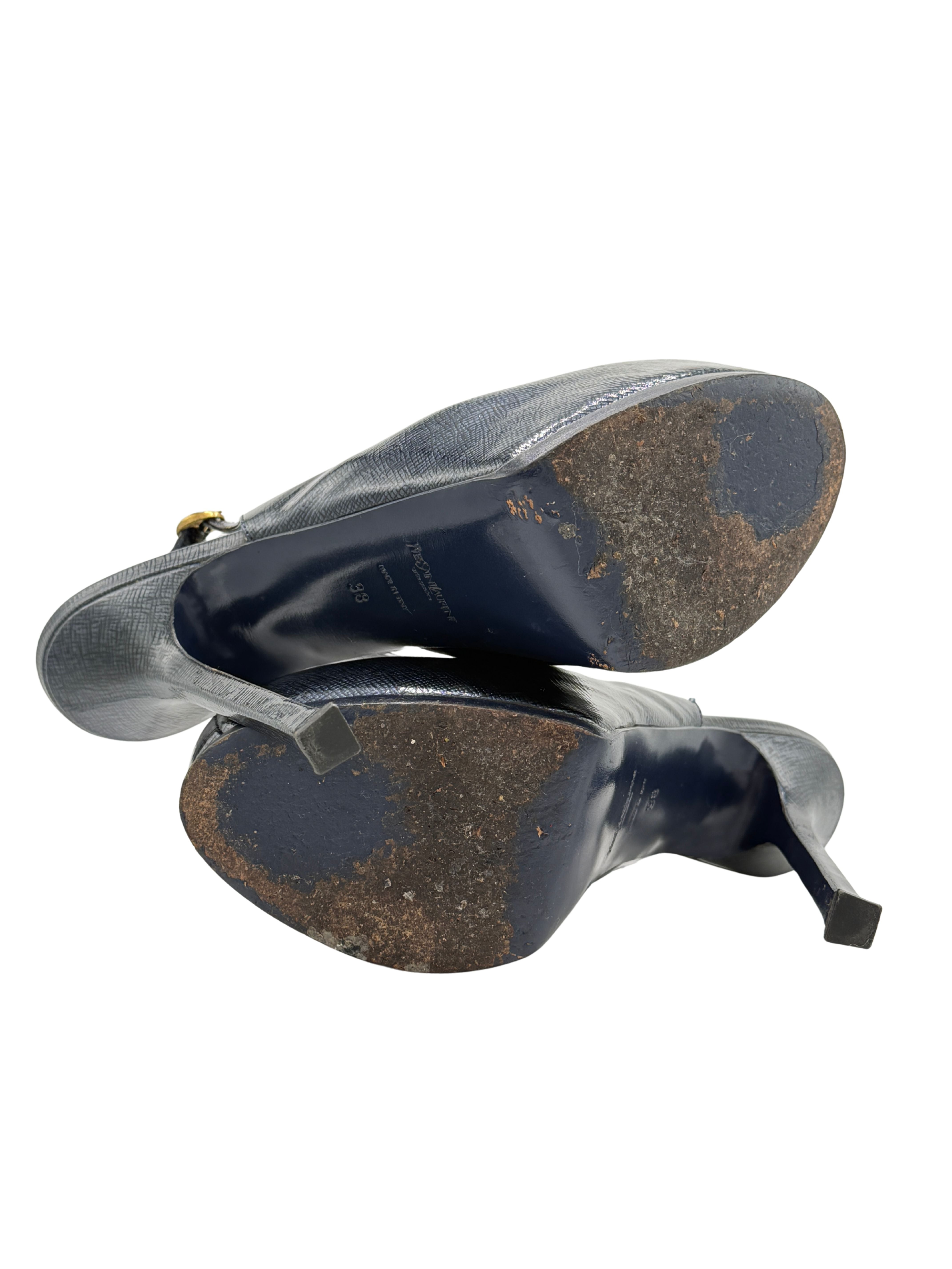 Yves Saint Laurent Tribtoo Slingback Platform Heels - Blue