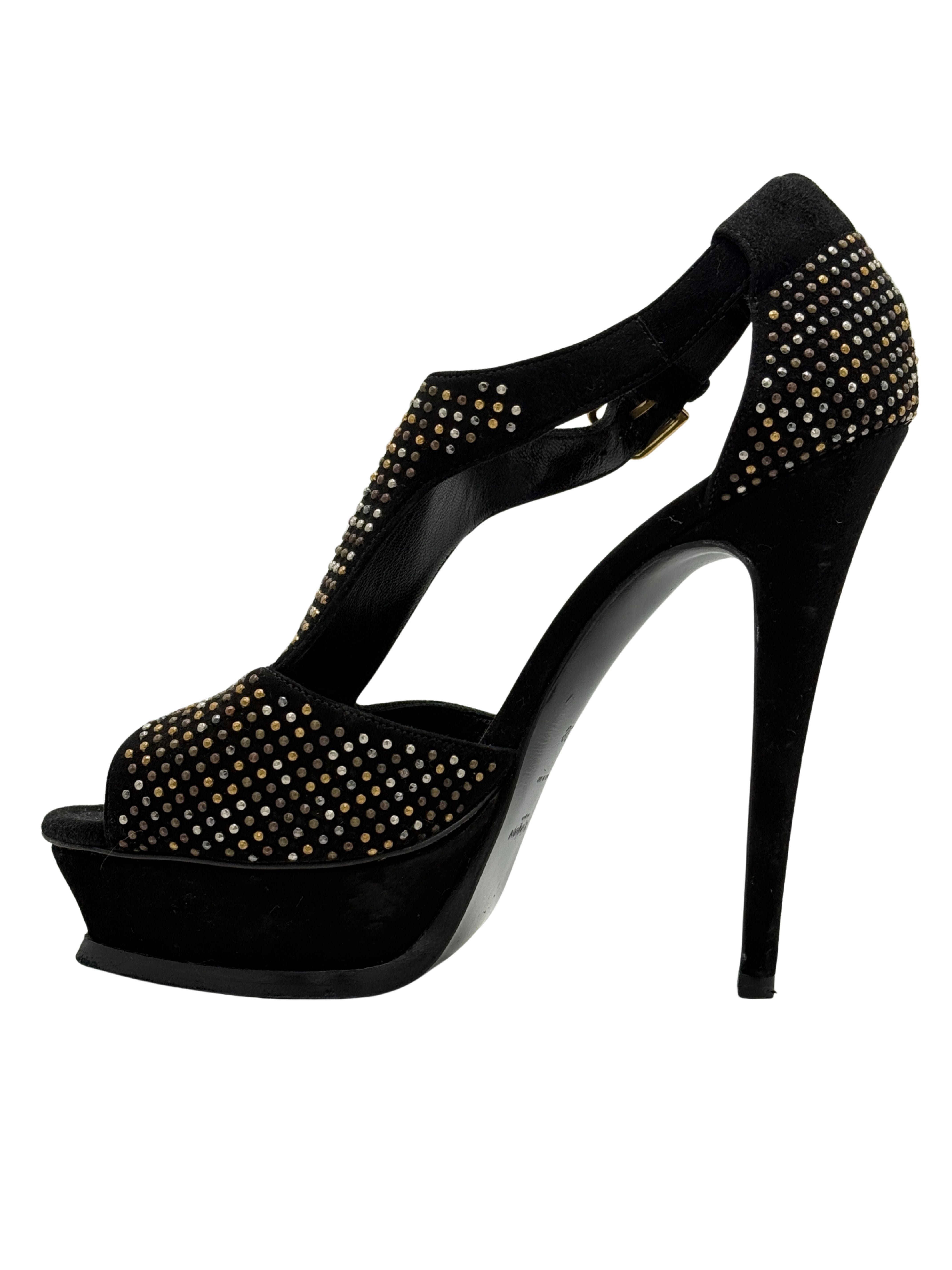 Yves Saint Laurent Studded Peep Toe Platform Sandals - Black