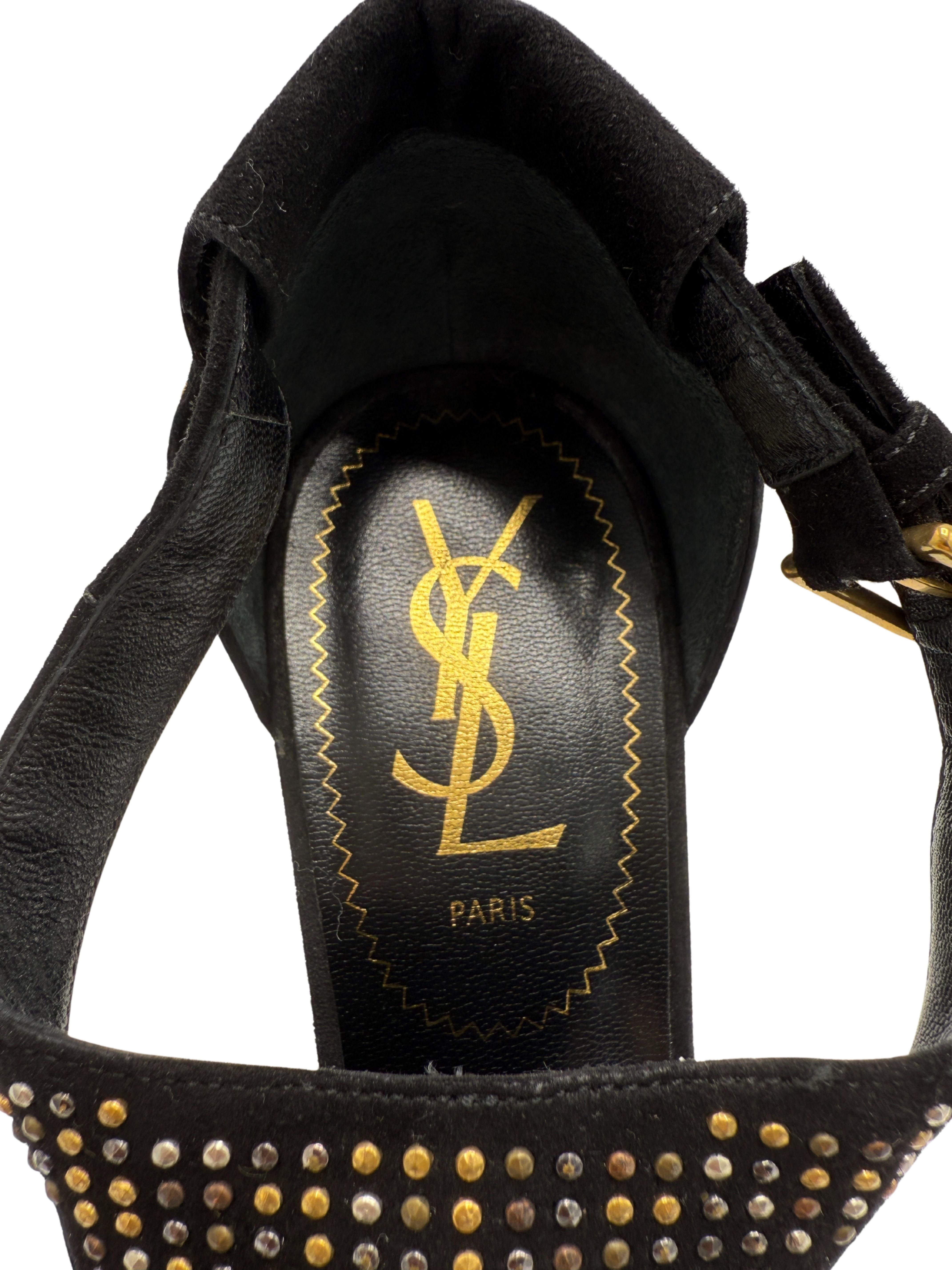 Yves Saint Laurent Studded Peep Toe Platform Sandals - Black