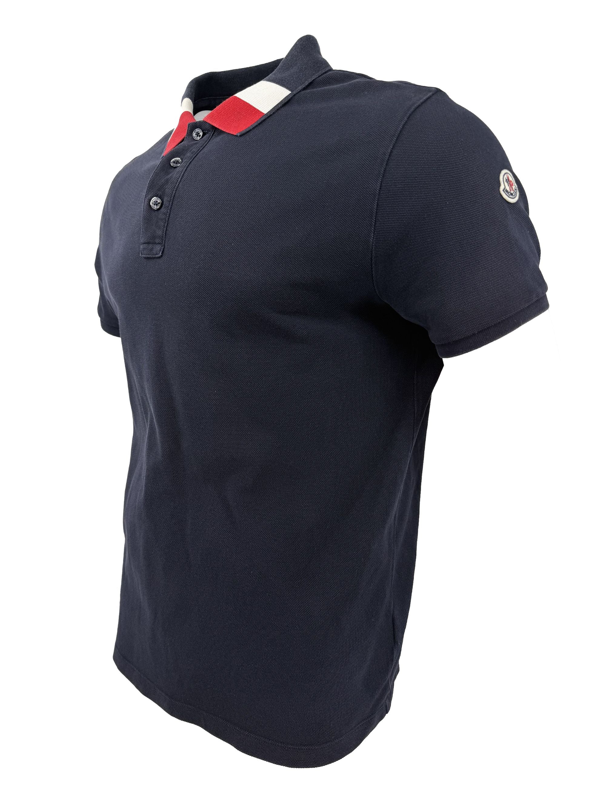 Moncler Stripe Collar Polo - Navy Moncler