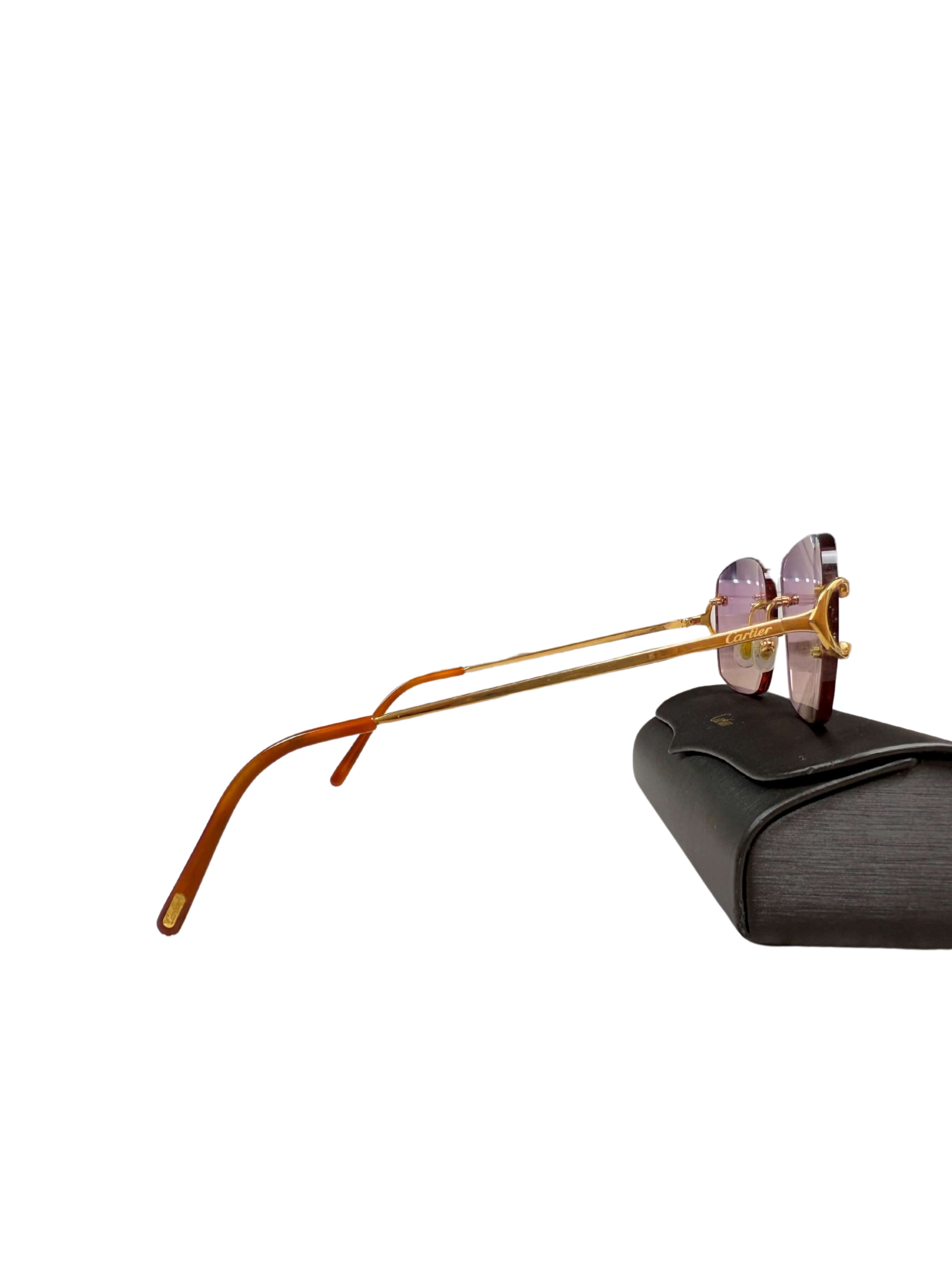 Cartier CT00920 001 Rimless Sunglasses - Gold/Purple Cartier