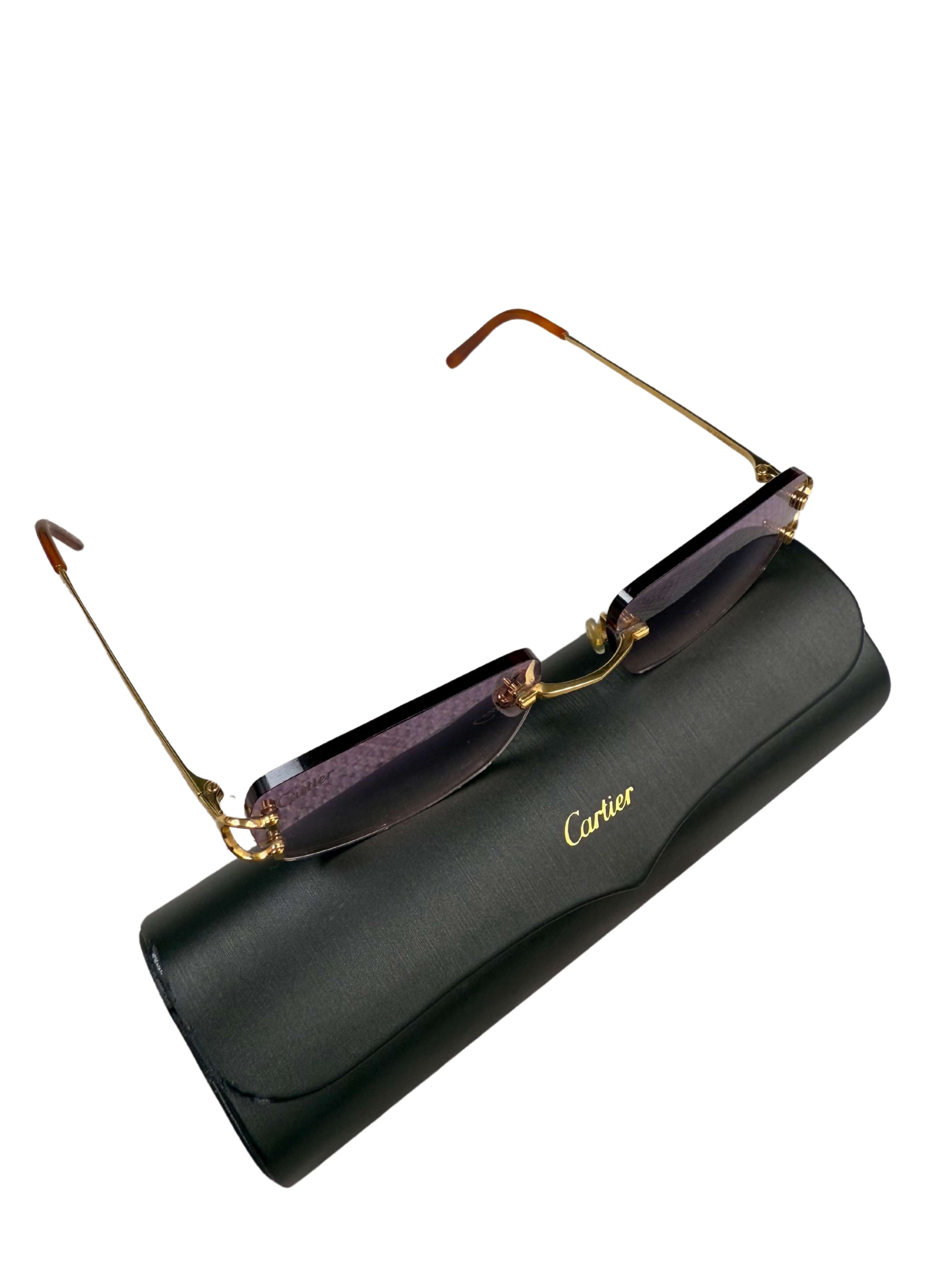 Cartier CT00920 001 Rimless Sunglasses - Gold/Purple Cartier