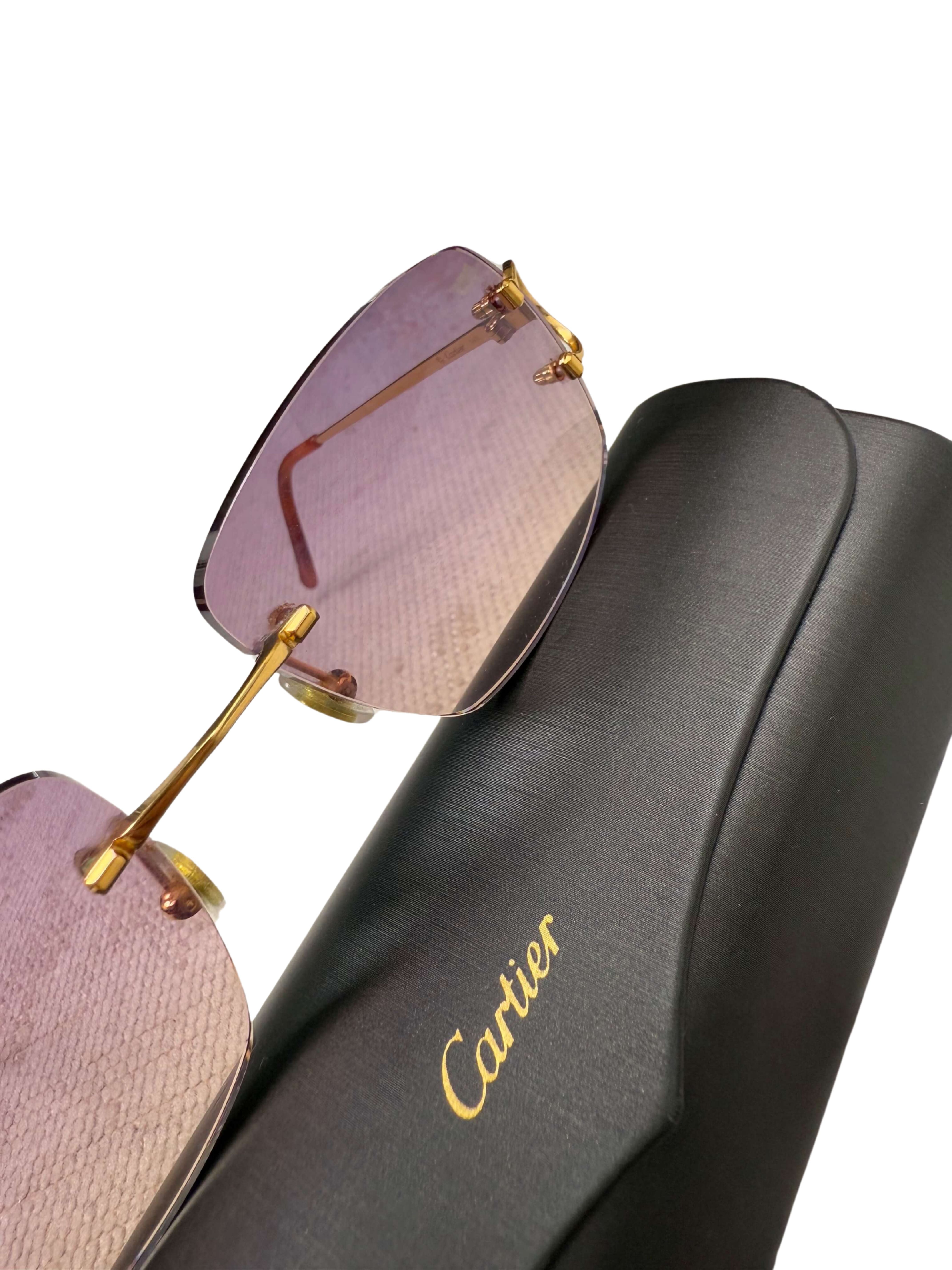 Cartier CT00920 001 Rimless Sunglasses - Gold/Purple Cartier
