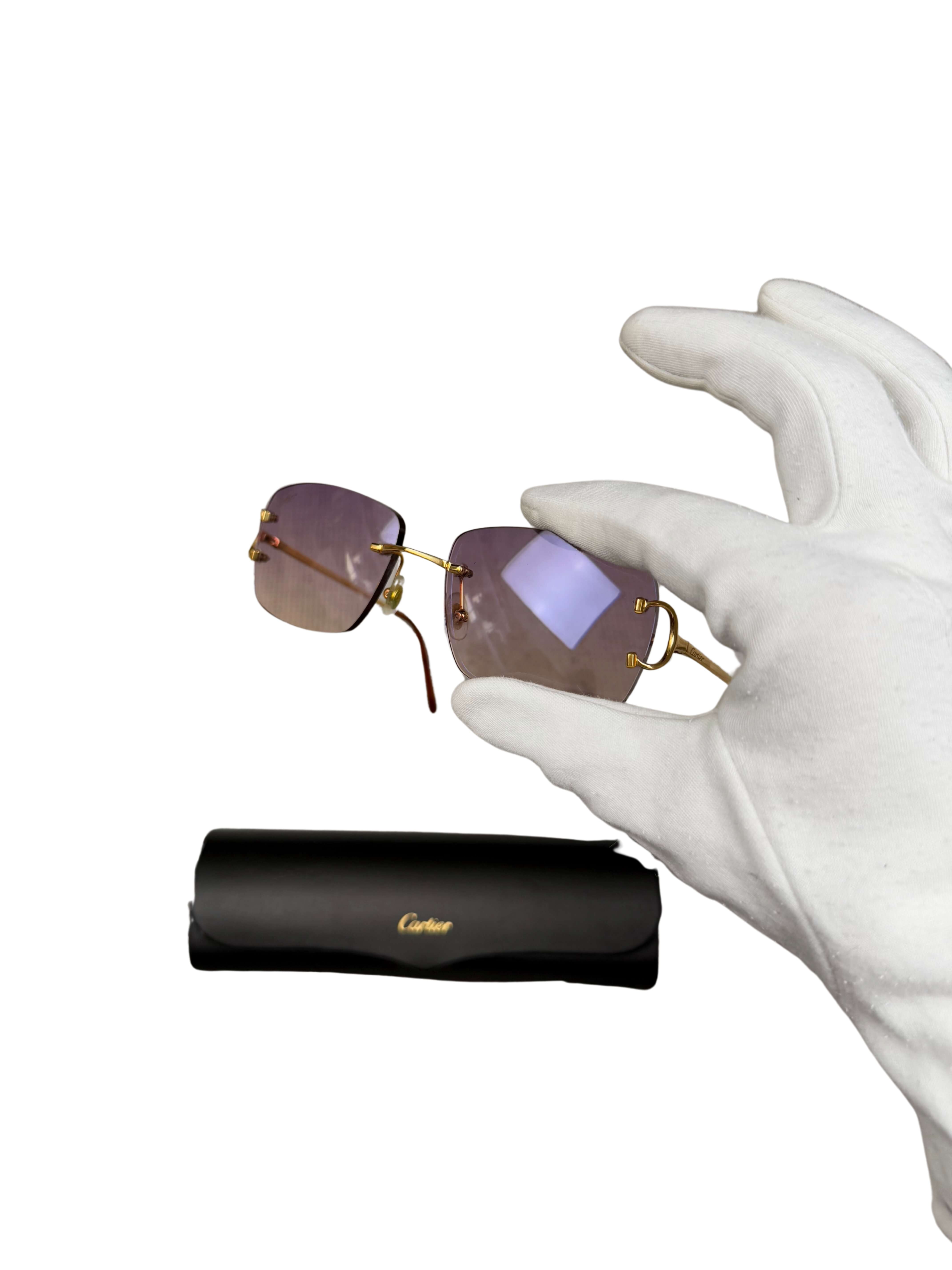 Cartier CT00920 001 Rimless Sunglasses - Gold/Purple Cartier