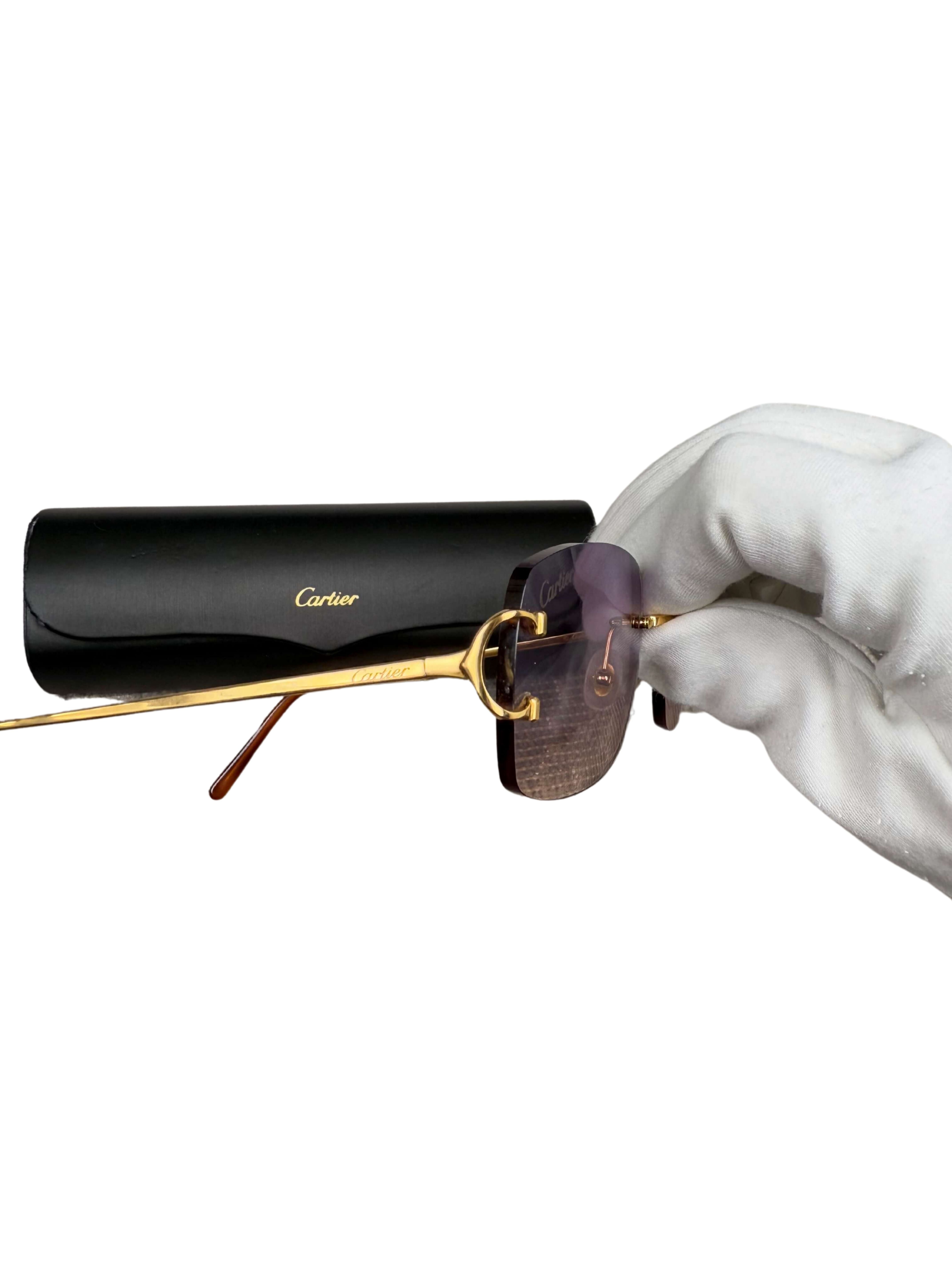 Cartier CT00920 001 Rimless Sunglasses - Gold/Purple Cartier