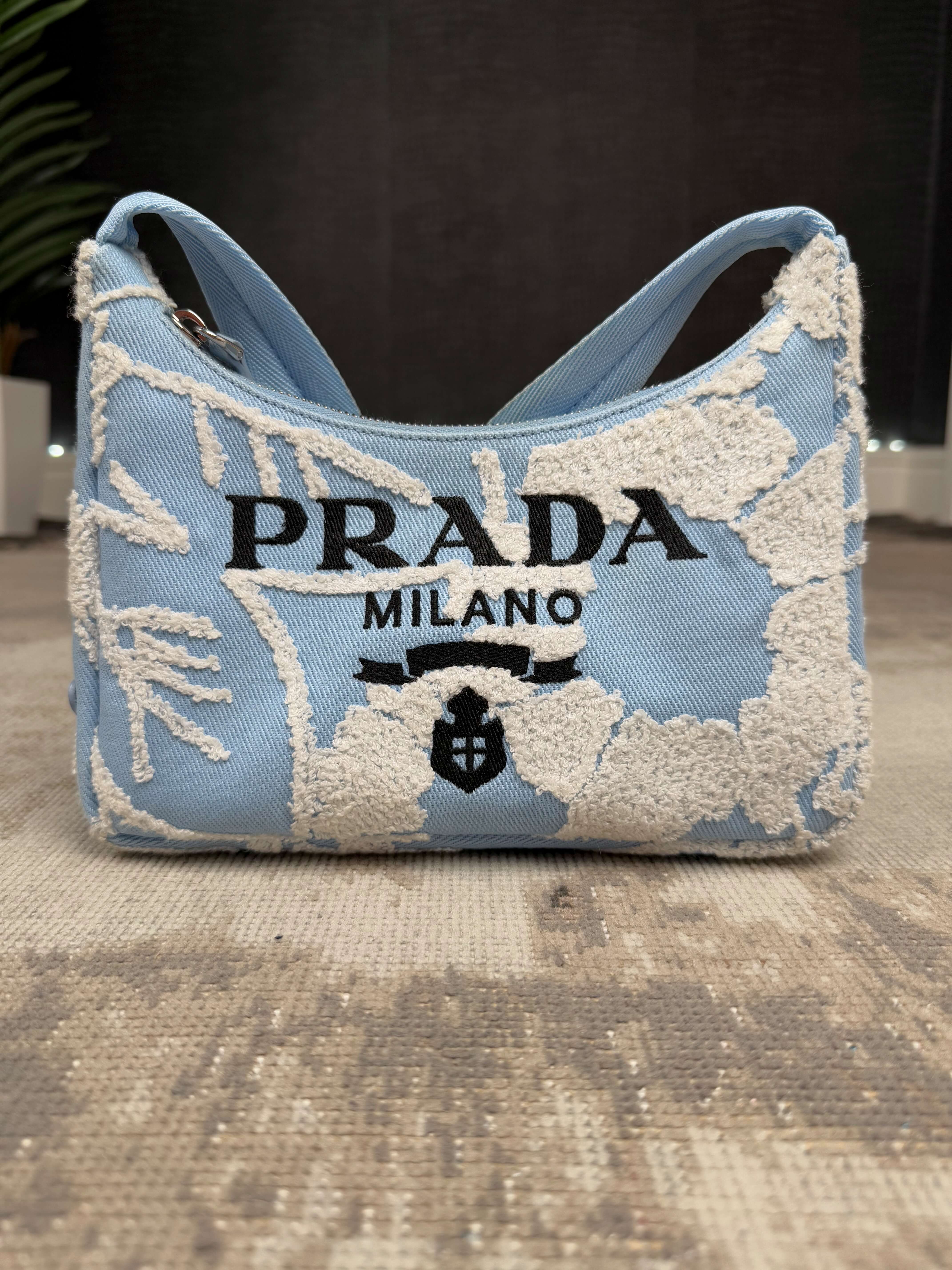 WOMENS - Prada Re-Edition 2000 Embroidered Drill Mini Bag - Blue