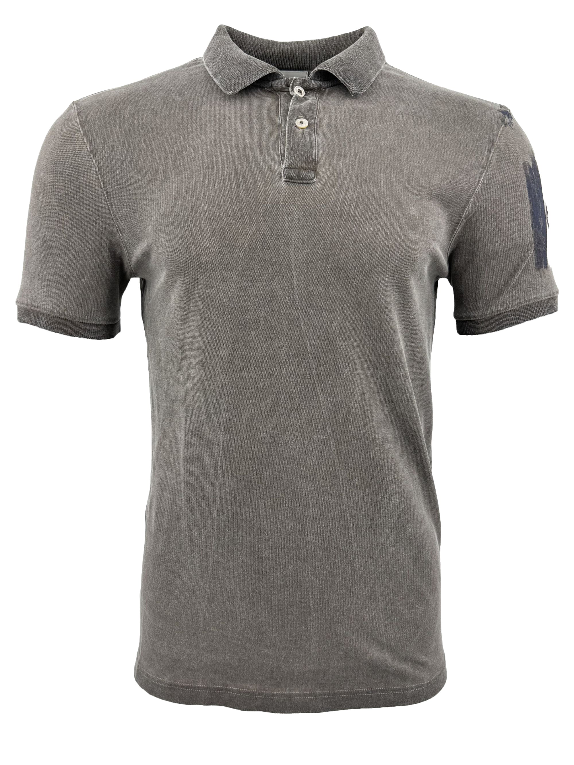 Moncler Distressed Paint Logo Polo - Grey Moncler