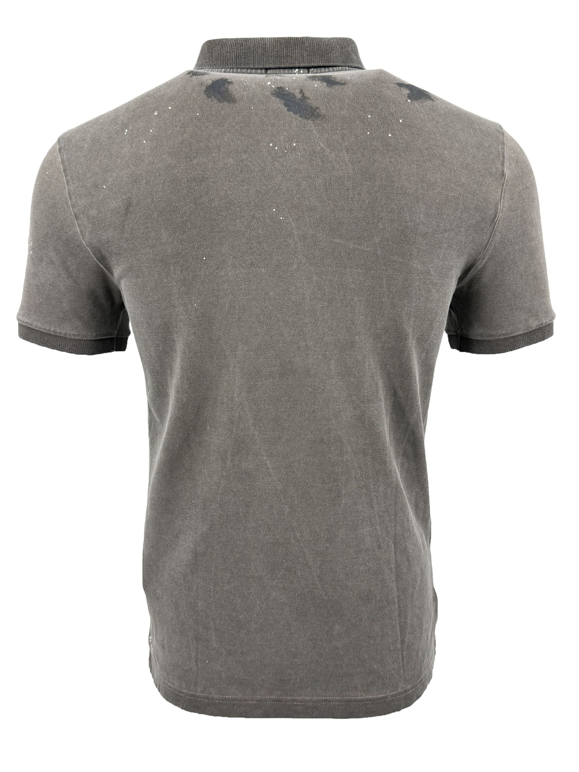 Moncler Distressed Paint Logo Polo - Grey Moncler