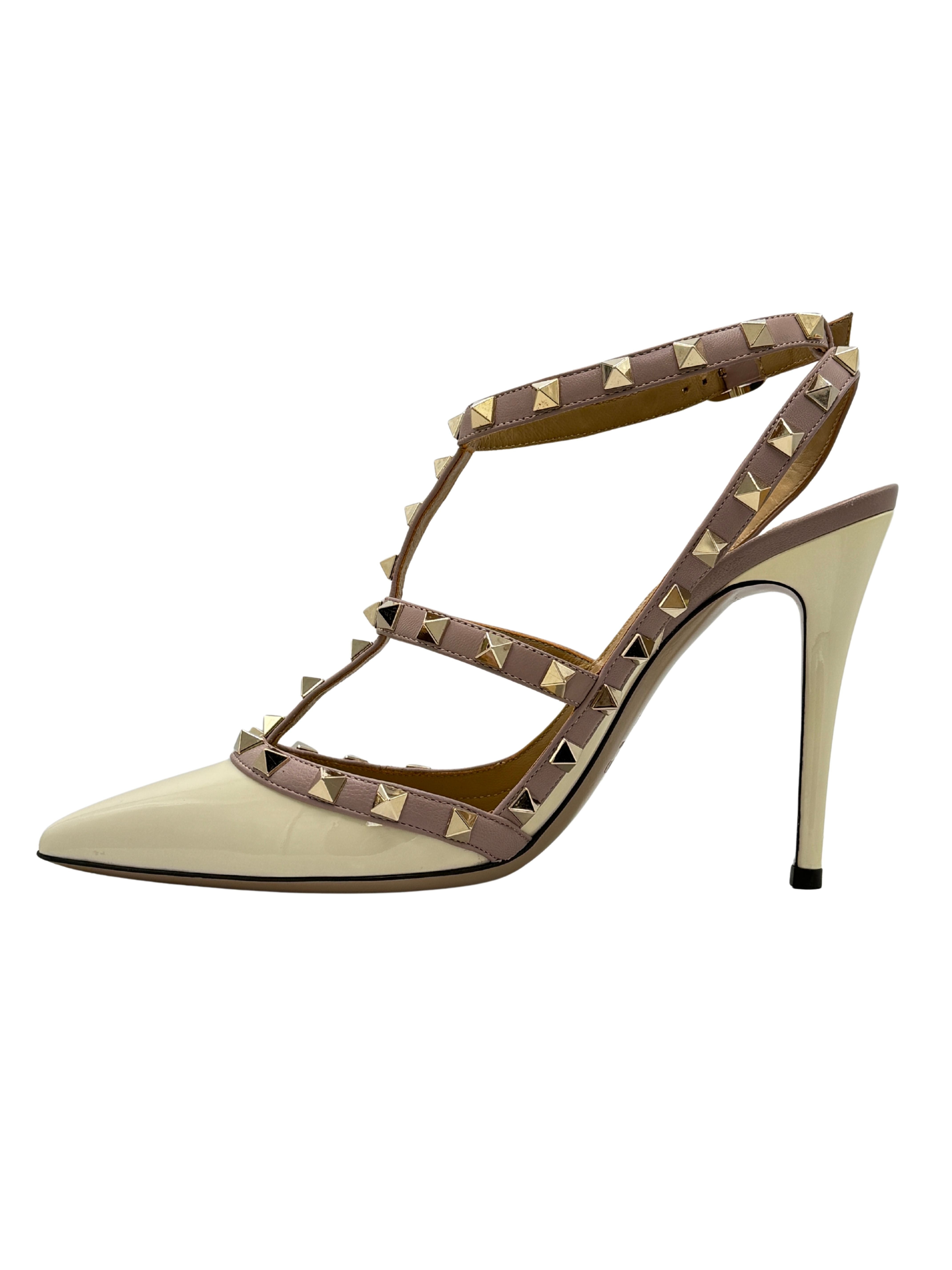 Valentino Rockstud Ankle Strap Pumps - Cream Valentino