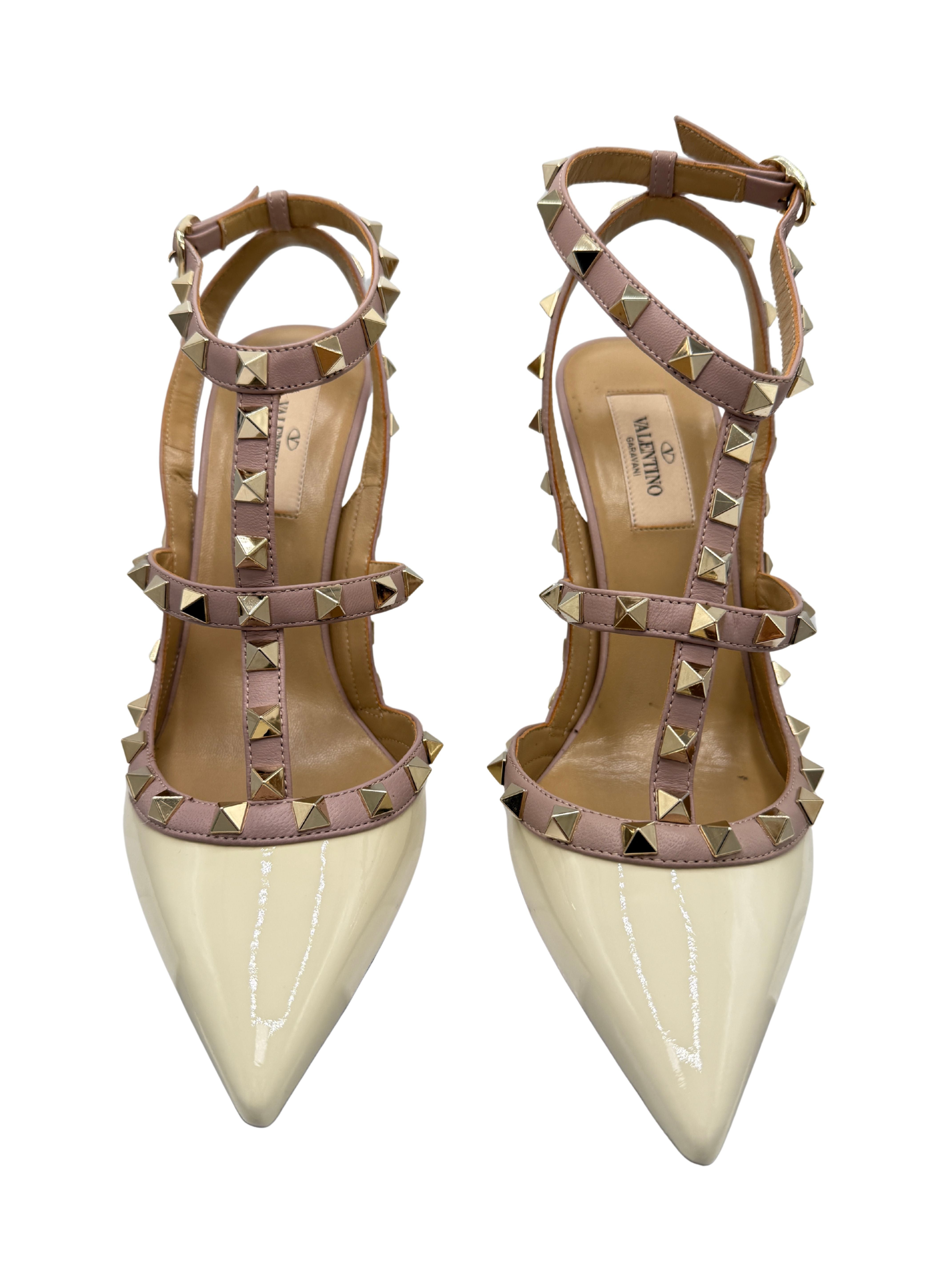 Valentino Rockstud Ankle Strap Pumps - Cream Valentino